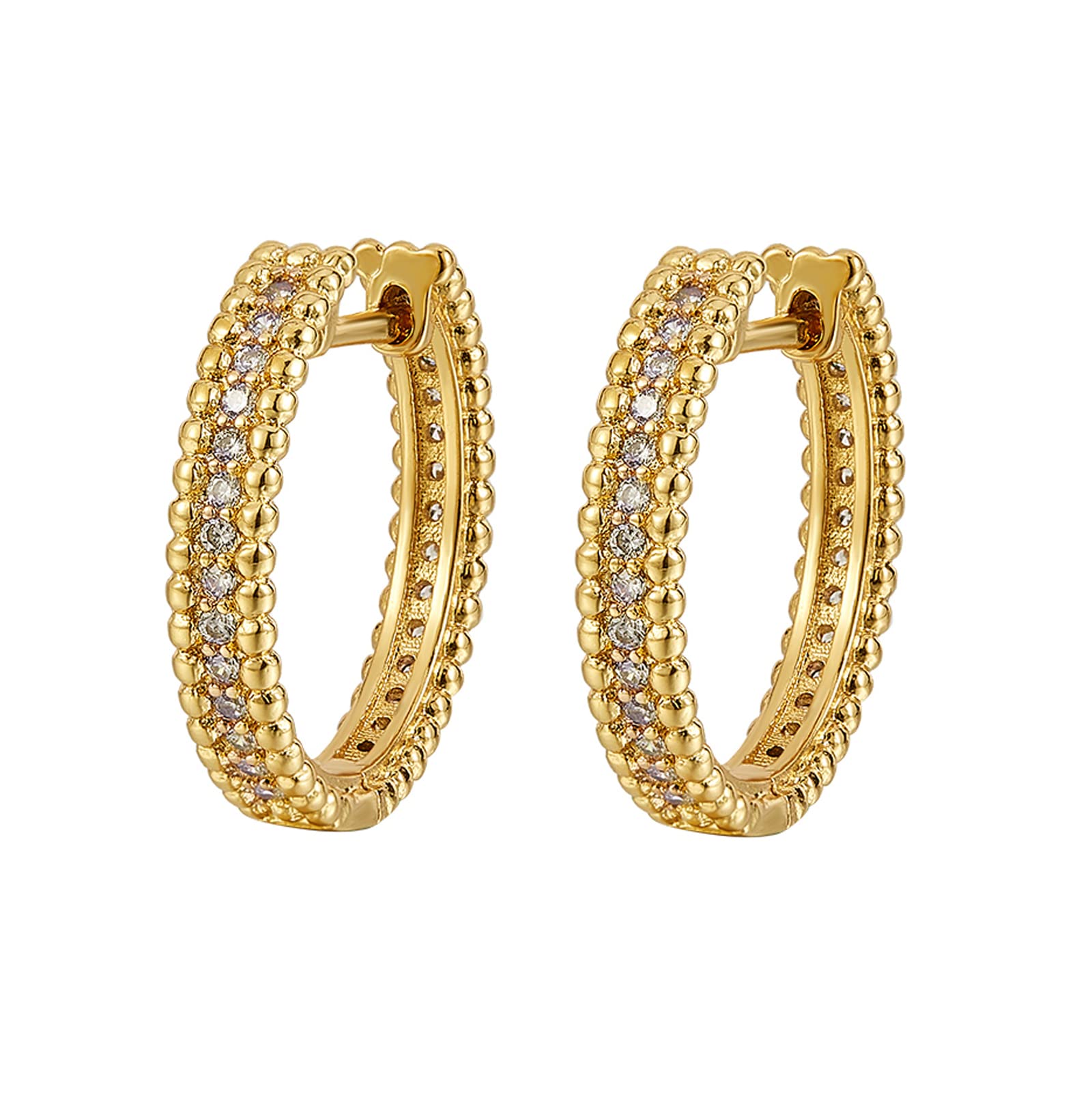 18K Gold Plated Hoop Earrings for Women - Brass Micro Pave Clear Cubic Zirconia Huggie Hoop Earrings | Elegant Jewelry Gift for Her | Perfect for Date Night, Wedding & Special Occasions