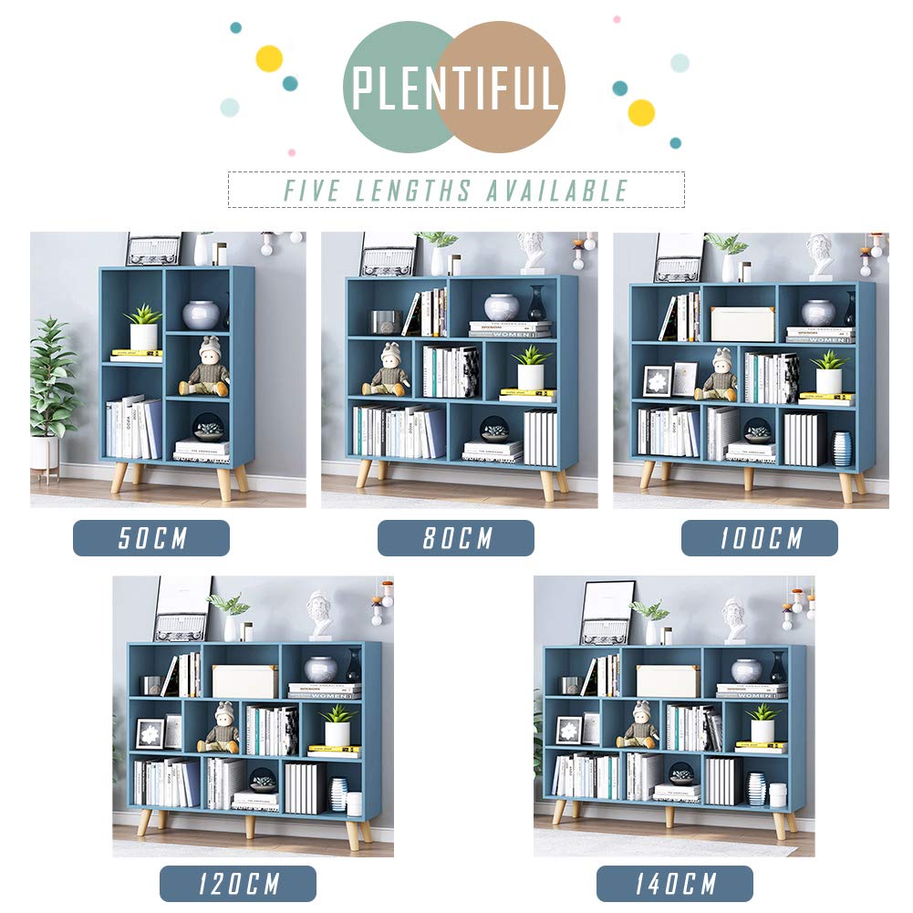 IOTXY 3-Tier Wooden Open Shelf Bookcase - Floor Standing Display Cabinet with 7 Cubes & Sturdy Legs, Bright Blue - Perfect for Living Room, Bedroom & Office Storage & Organization