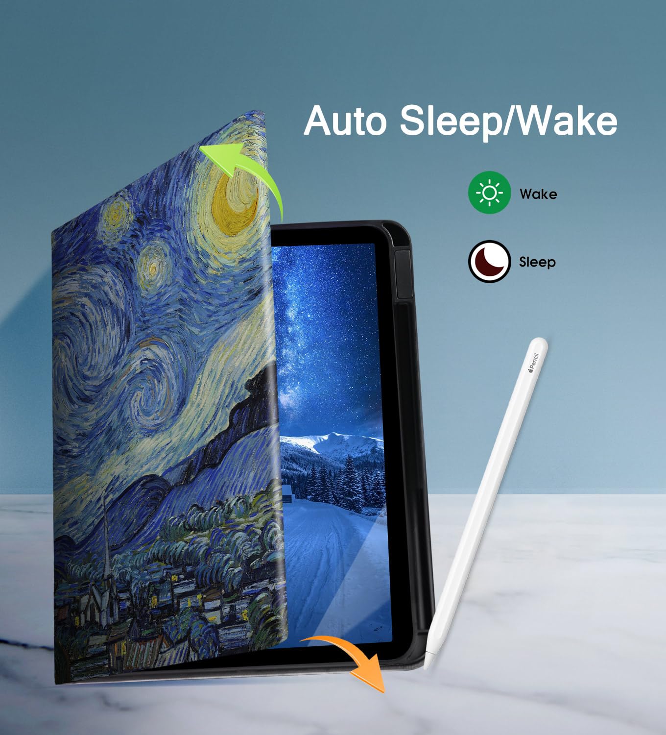 360° Rotating iPad Air Case (6th/5th/4th Gen 2024/2022/2020) with Apple Pencil Holder - Multi-Angle Viewing Stand & Auto Sleep/Wake Cover - Starry Night Design - Perfect for Work, Study & Entertainment