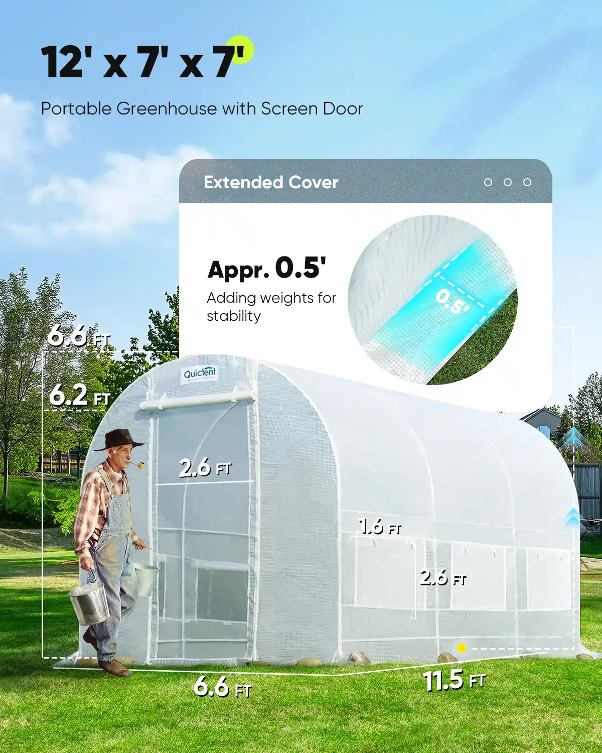 12' x 7' x 7' Walk-in Tunnel Greenhouse for Gardening, Plant Protection & Year-Round Growing - Perfect for Backyards, Small Farms & Urban Gardening