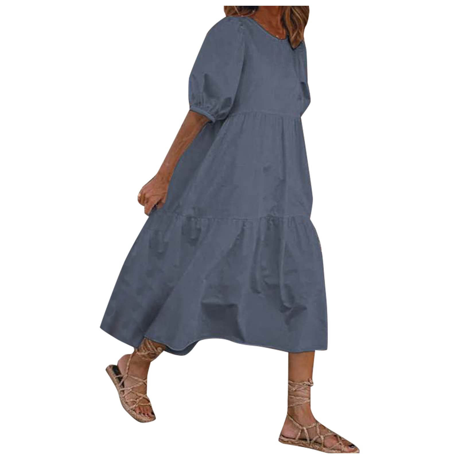 FOVIGUO Women's Summer Maxi Sun Dress with Puff Sleeves & Ruffle Hem - Boho Flowy Long Dress for Beach, Vacation, and Casual Outings