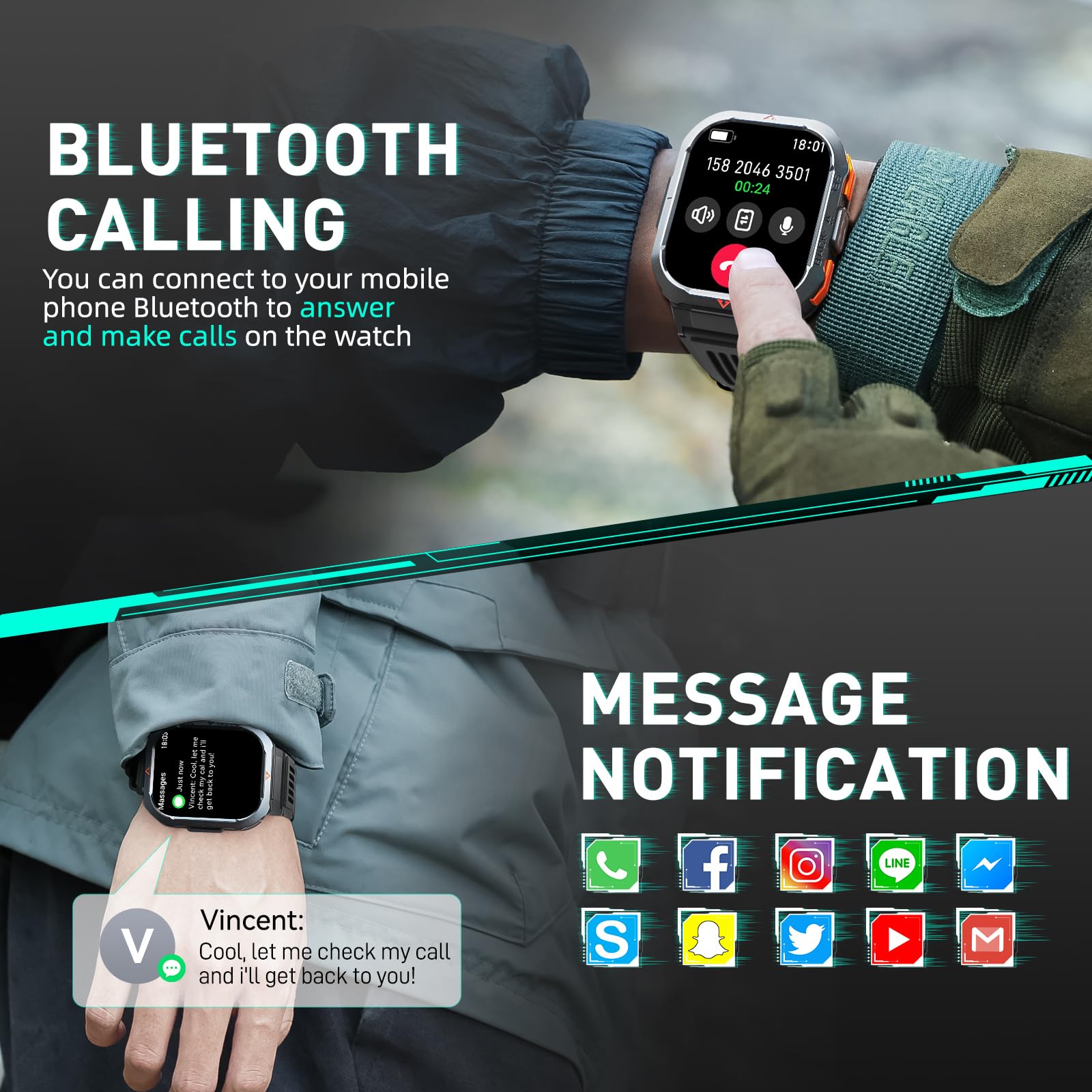 Military Smart Watch for Men - 2.02