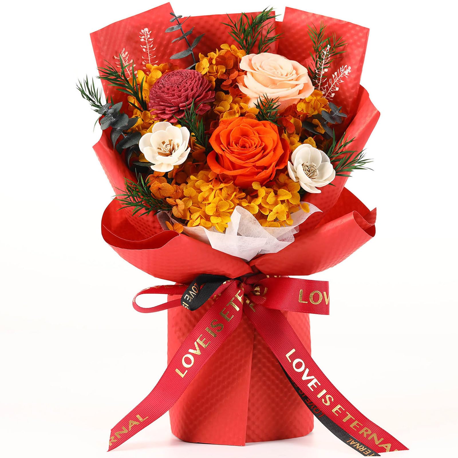 Preserved Orange Roses Bouquet - Long Lasting Flower Gift for Women, Mom, Grandma, Wife & Friends | Perfect for Anniversary, Birthday & Special Occasions | Handcrafted Floral Arrangement for Home Decor, Wedding Centerpiece & Romantic Surprise Delivery