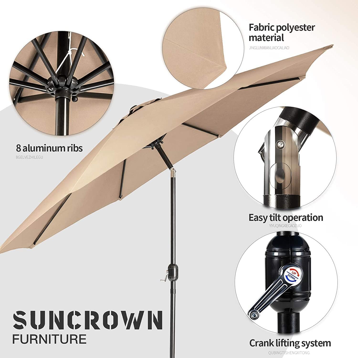 SUNCROWN 5-Piece Outdoor Dining Set with Swivel Cushioned Chairs, Steel Slat Bistro Table & 9Ft Brown Patio Umbrella - Patio Furniture for Backyard, Garden, Lawn, Poolside & Outdoor Entertaining