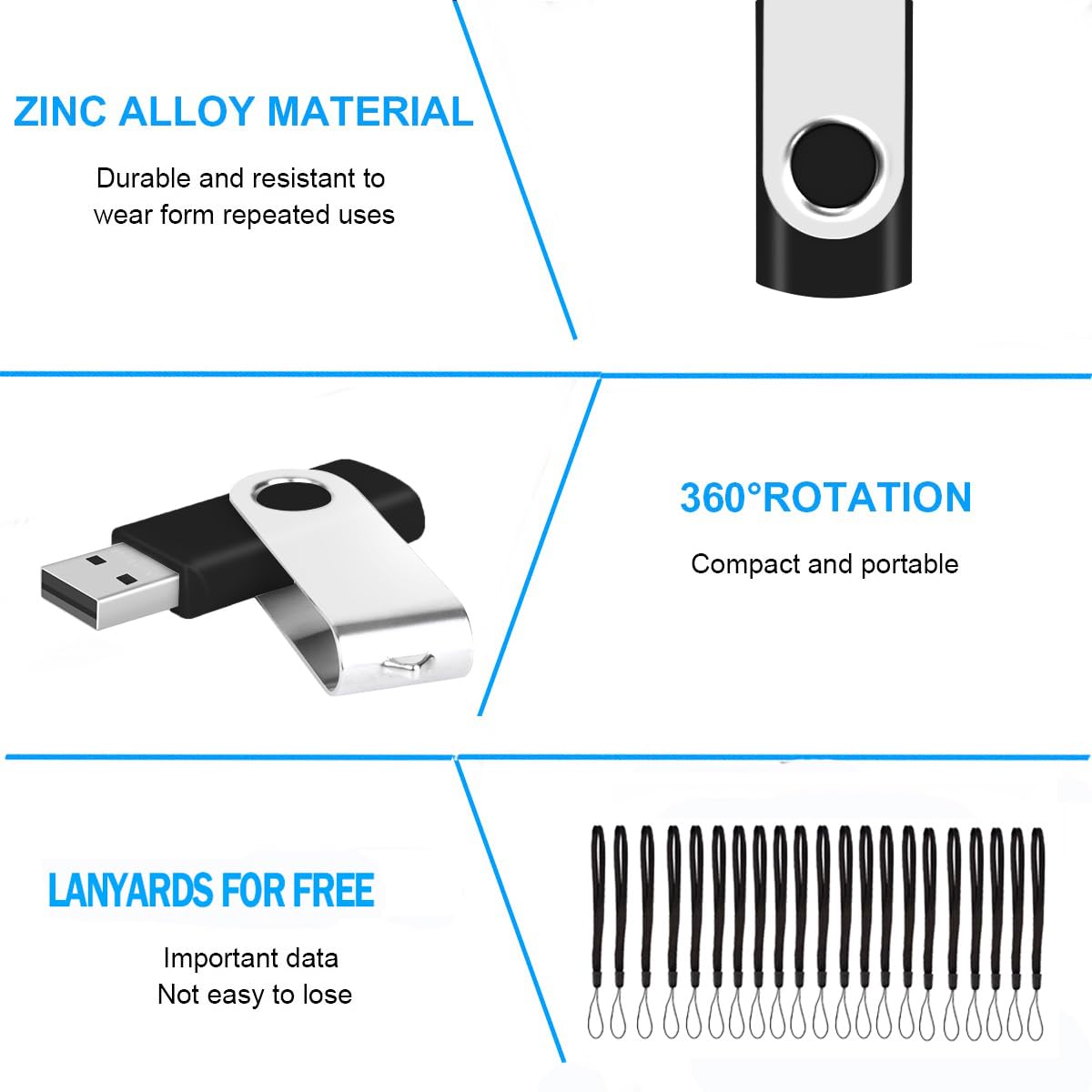 EASTBULL 100-Pack 1GB USB 2.0 Flash Drives Bulk - Black Thumb Drives for Data Storage, File Transfer, School & Office Use, Promotional Giveaways