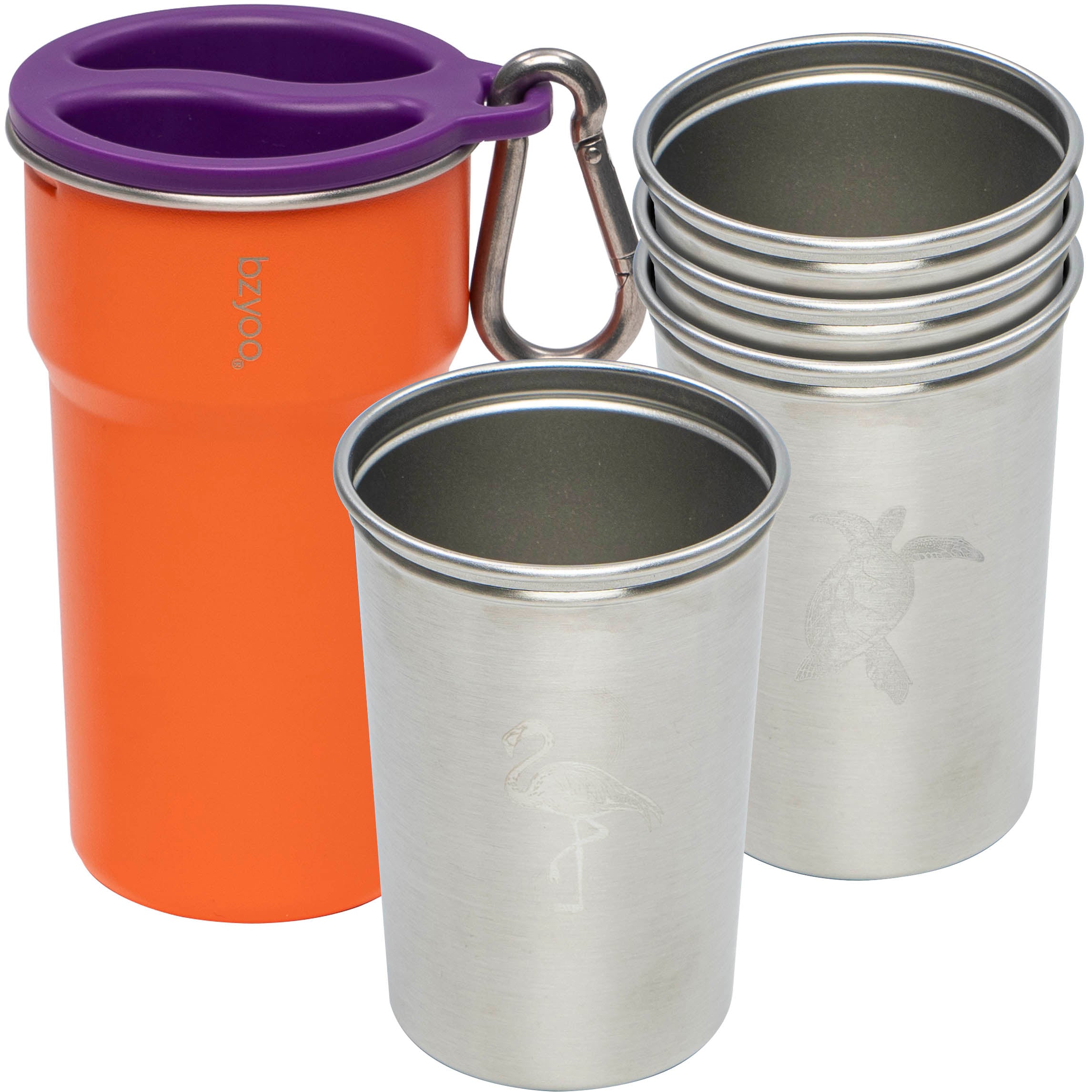 Premium Stainless Steel Camping Cup Set with Hooks - 3-Piece Nesting Design, Durable & Lightweight for Outdoor Adventures (Orange) | Perfect for Hiking, Backpacking, and Travel Accessories