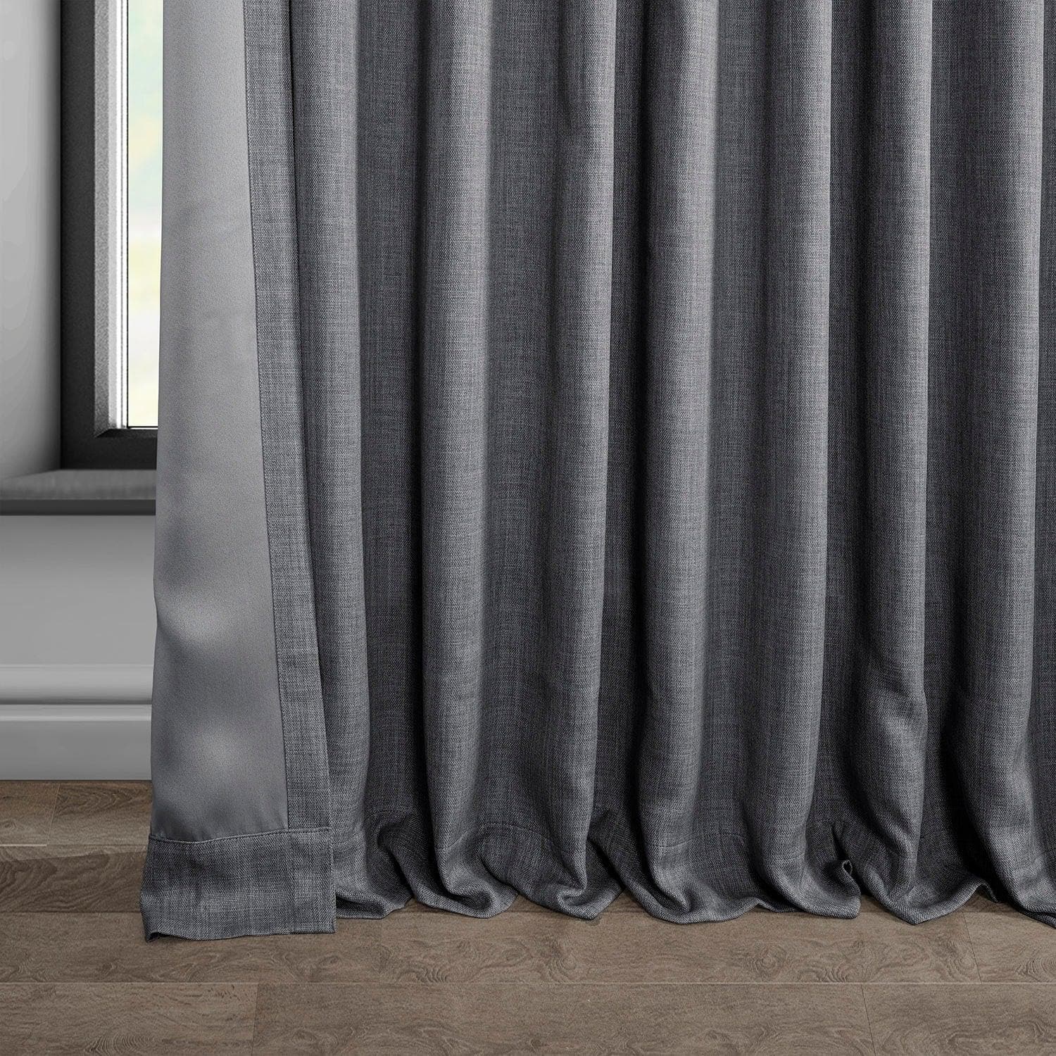 Dark Gravel Extra Wide Textured Faux Linen Blackout Curtains for Bedroom & Living Room - Noise Reducing, Thermal Insulated Window Drapes for Home Decor