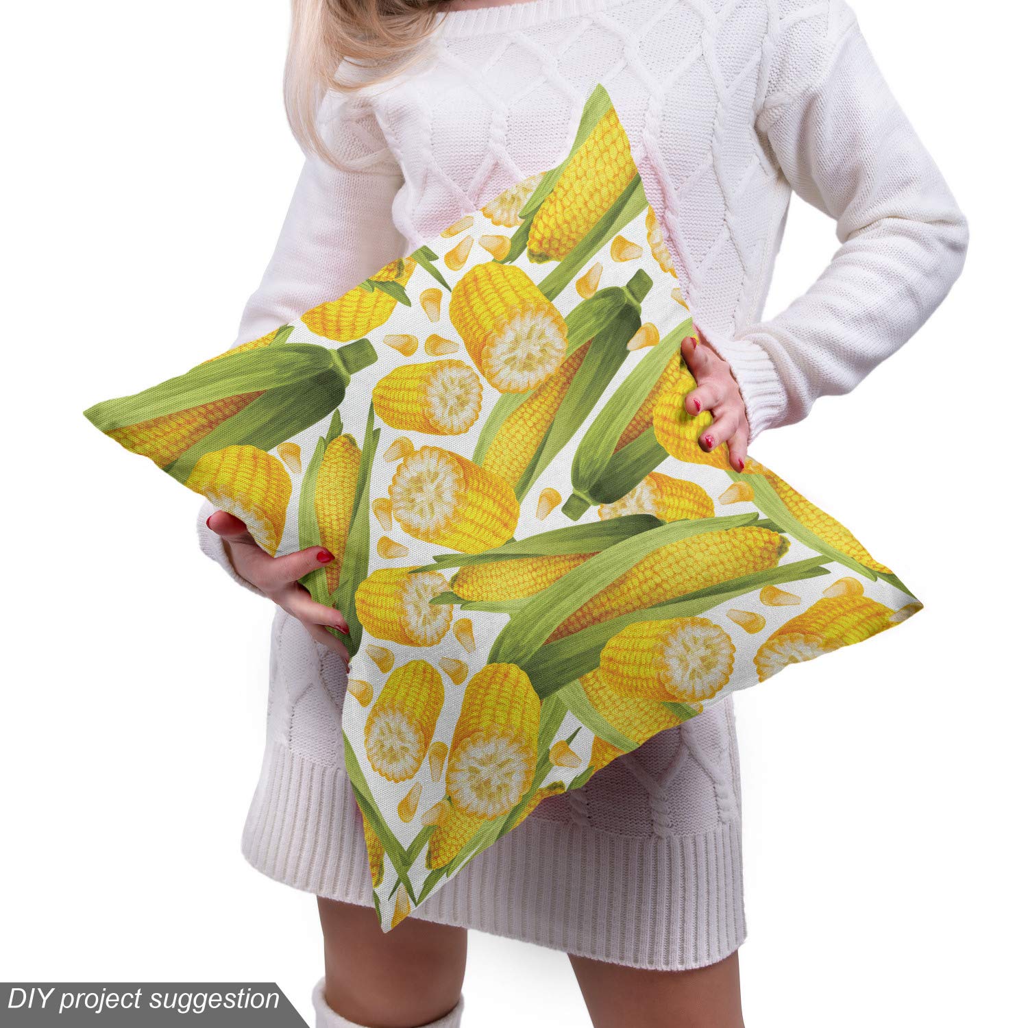 Ambesonne Corn Fabric - 5 Yards, Yellow Green White for Upholstery & Home Decor - Kitchen & Farmhouse Style