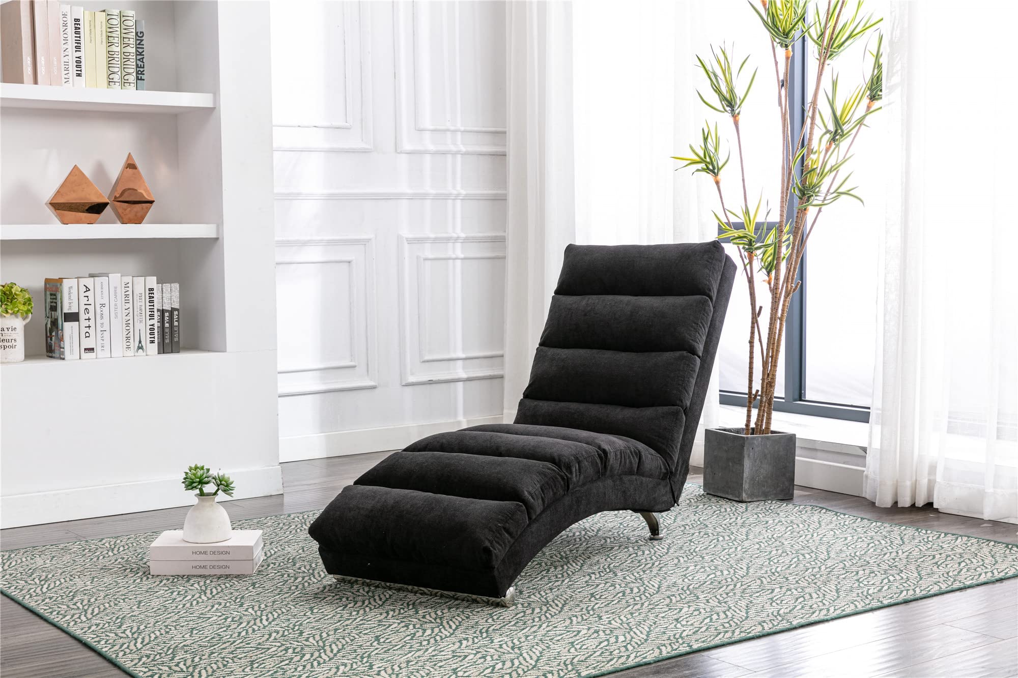 Electric Recliner Massage Chaise Lounge Chair - Ergonomic Linen Accent Chair with Adjustable Backrest, Modern Long Lounger for Living Room, Office or Bedroom (Black) - Perfect for Relaxation, Reading & Napping
