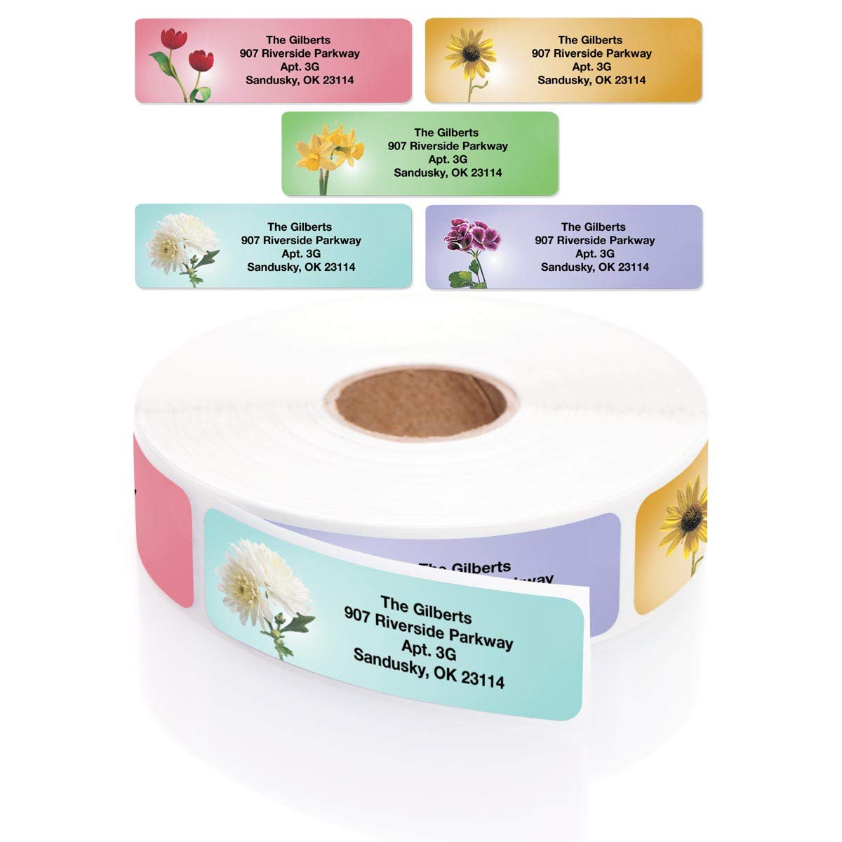 Elegant Garden Blossoms Designer Rolled Address Labels with Plastic Dispenser - Perfect for Wedding Invitations, Greeting Cards & Mailing Organization