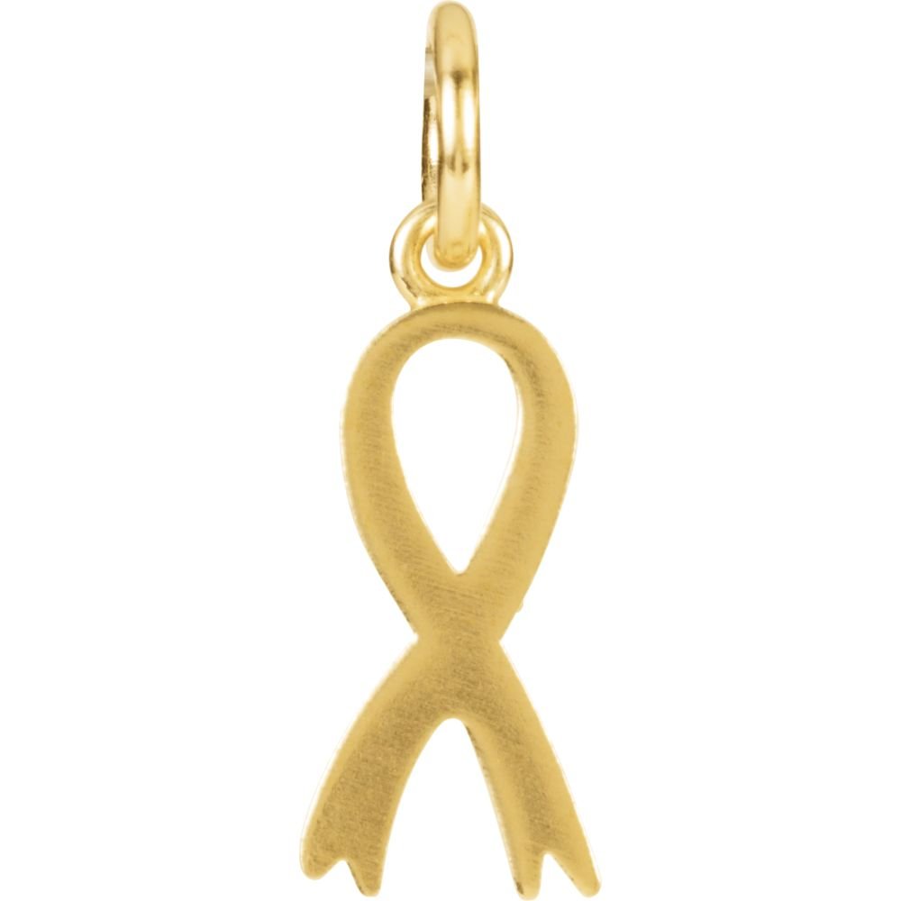 14K Yellow Gold Breast Cancer Awareness Ribbon Charm with Jump Ring - Jewelry for Hope & Support | Perfect for Necklaces, Bracelets & Charitable Gifts