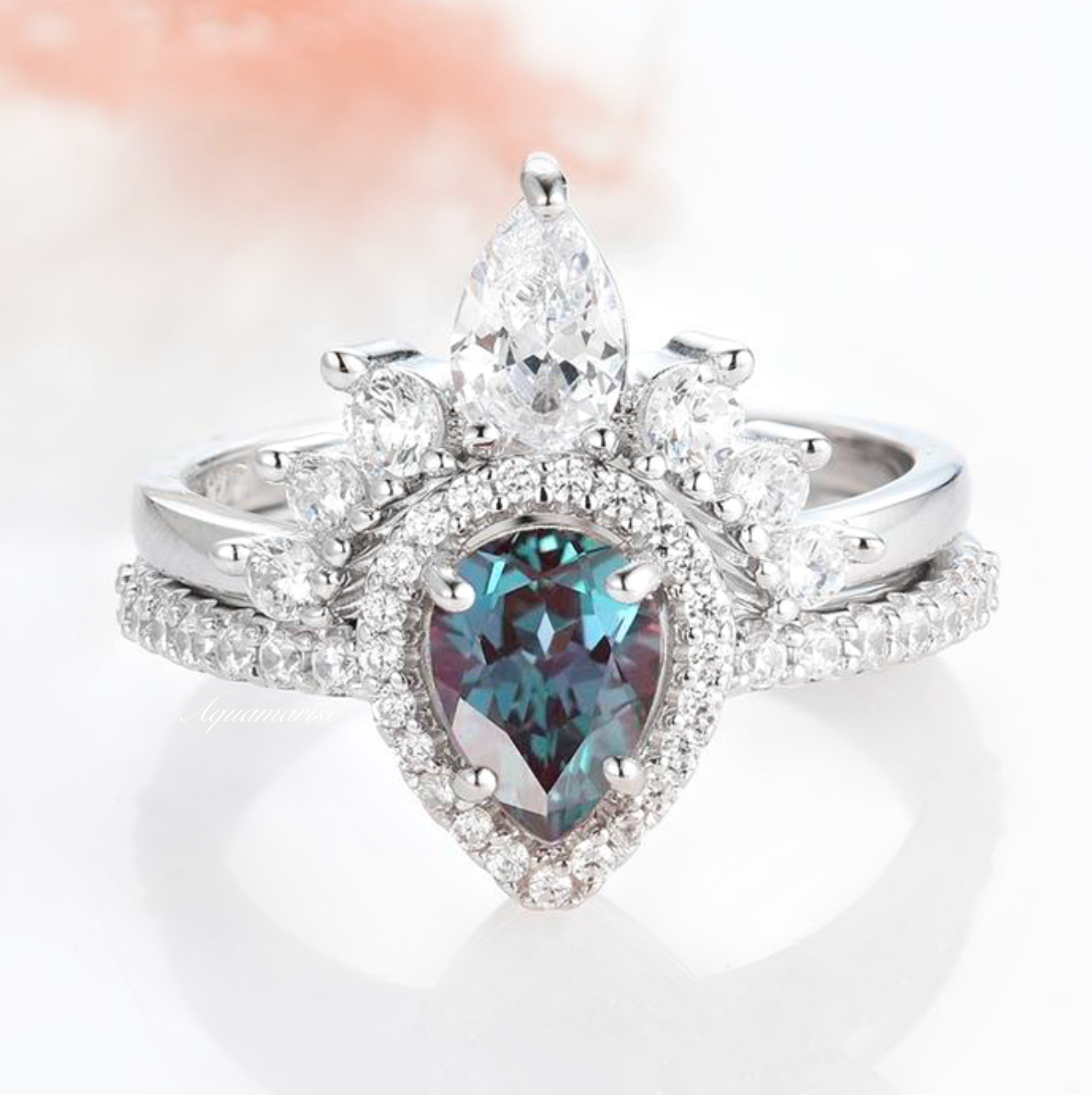 Elegant Amy Teardrop Alexandrite Ring Set in Sterling Silver - Perfect for Engagement, Anniversary & Special Occasions