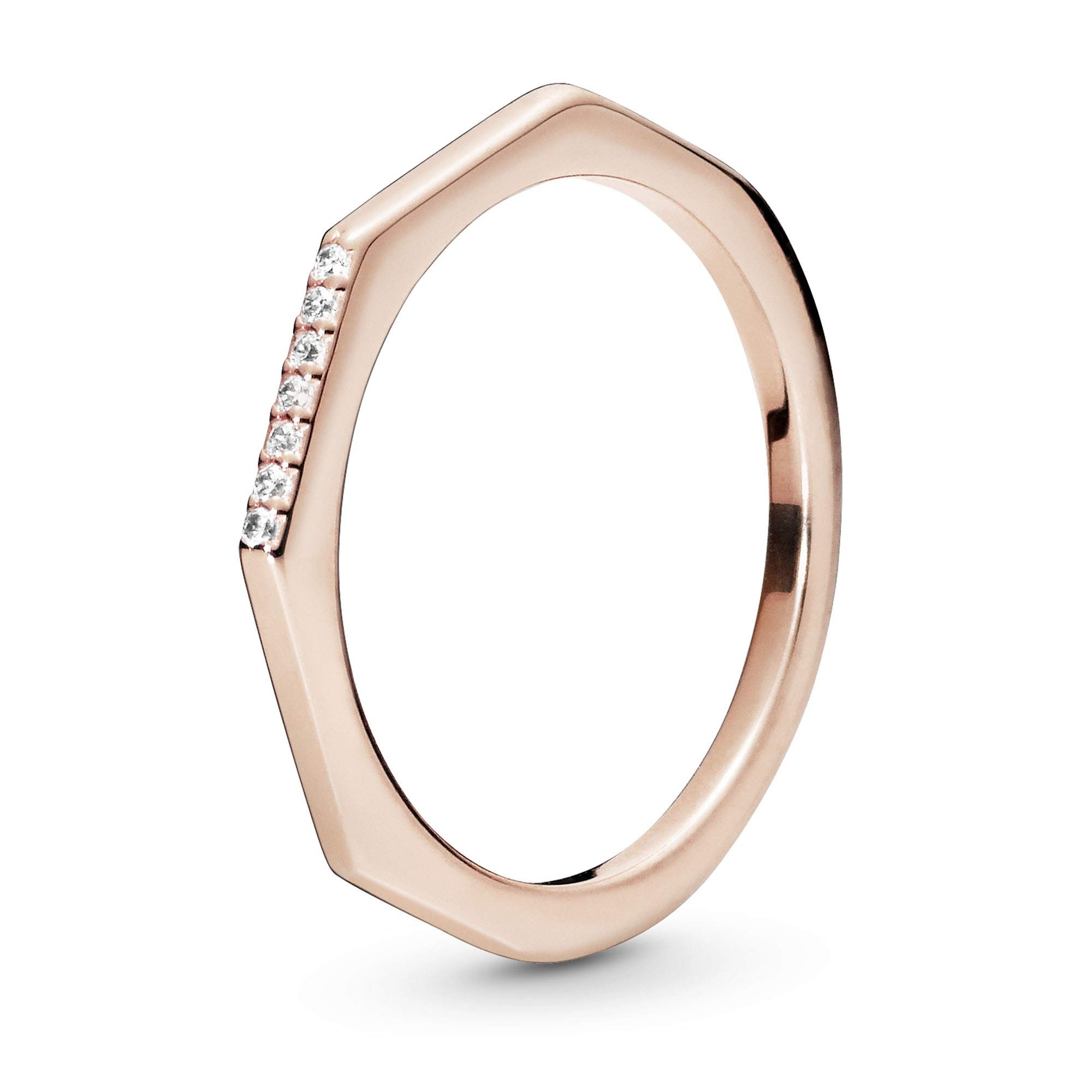 Pandora Multifaceted Rose Gold Ring for Women - 14k Rose Gold-Plated Stackable Ring with Cubic Zirconia - Size 4.5 - Perfect for Layering, Stacking & Gift Giving - Ideal for Weddings, Anniversaries & Everyday Elegance