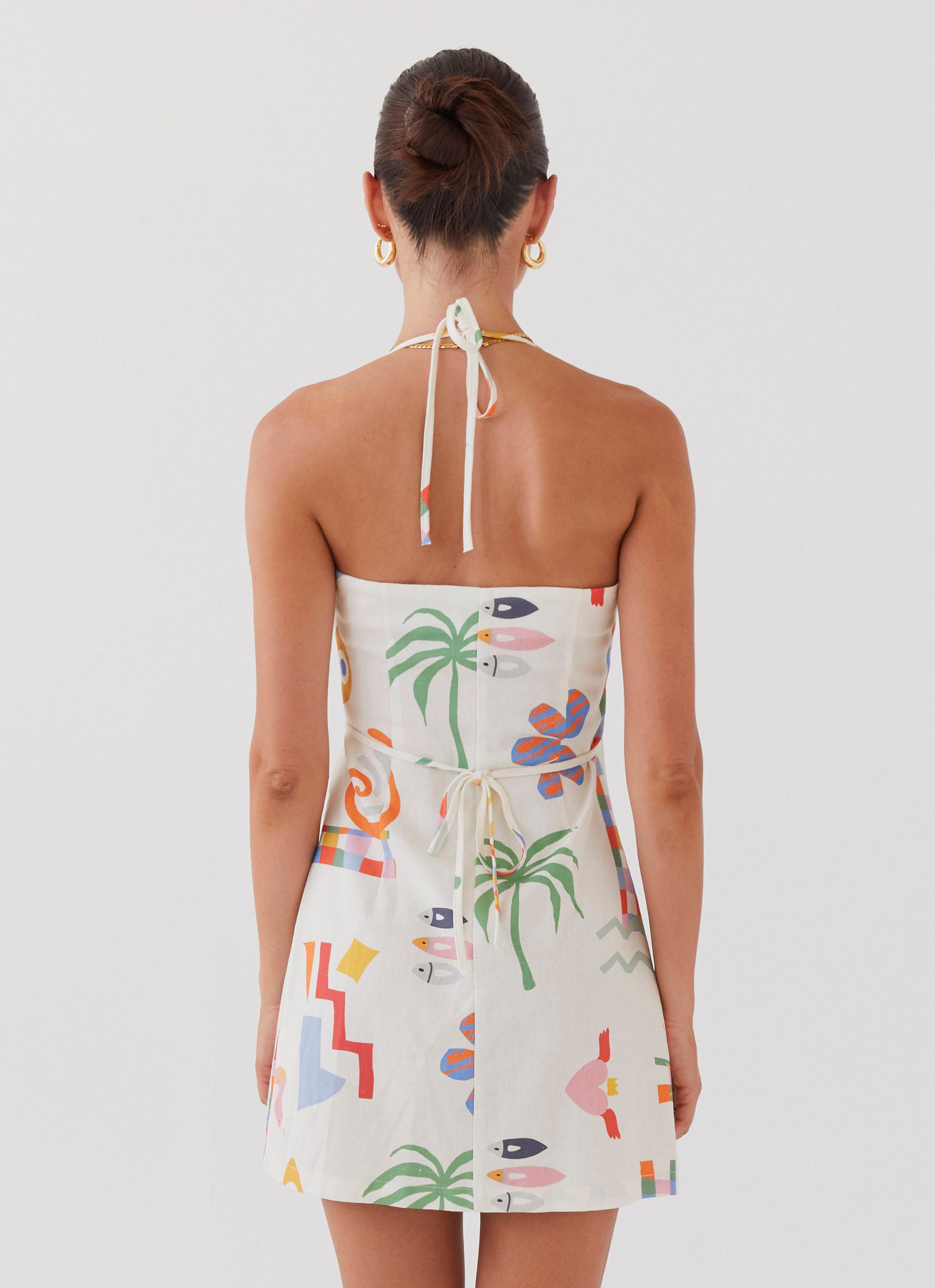 At Last Sunrise Wrap Linen Mini Dress - Summer Palm Print Flowy Beach Dress for Women | Perfect for Vacation, Pool Party & Tropical Getaways