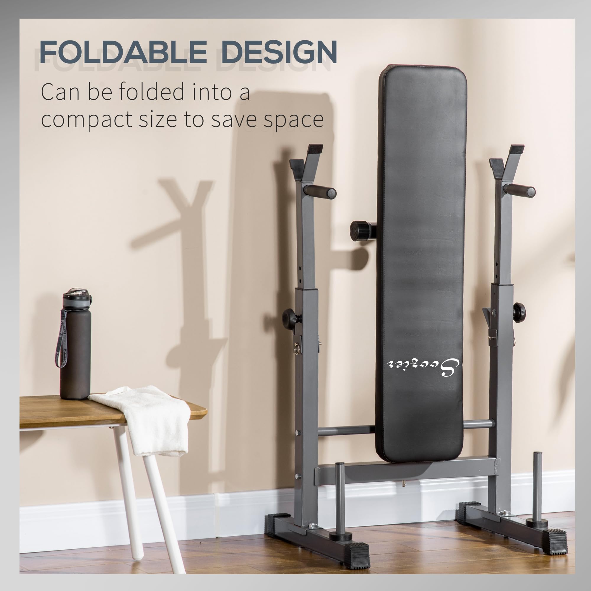Soozier Adjustable Weight Bench - Foldable Bench Press with Barbell Rack & Dip Station for Home Gym, Strength Training & Full Body Workout - Perfect for Home Fitness, Muscle Building & Cross Training