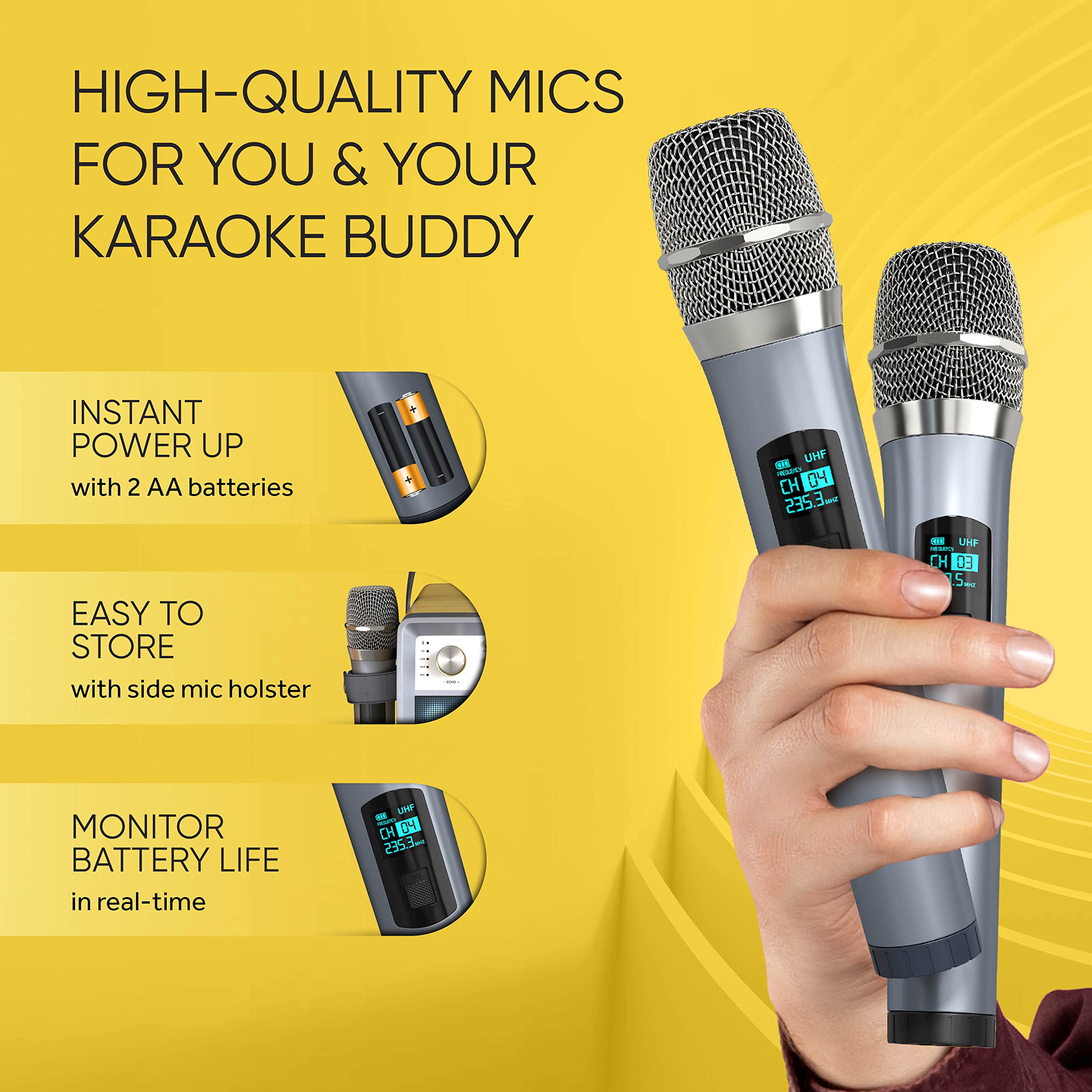 MASINGO M7 Portable Karaoke Machine with 2 Wireless Microphones - Bluetooth PA Speaker System with Disco Ball Party Lights & TV Cable for Adults & Kids - Perfect for Home Parties, Birthday Celebrations & Family Gatherings
