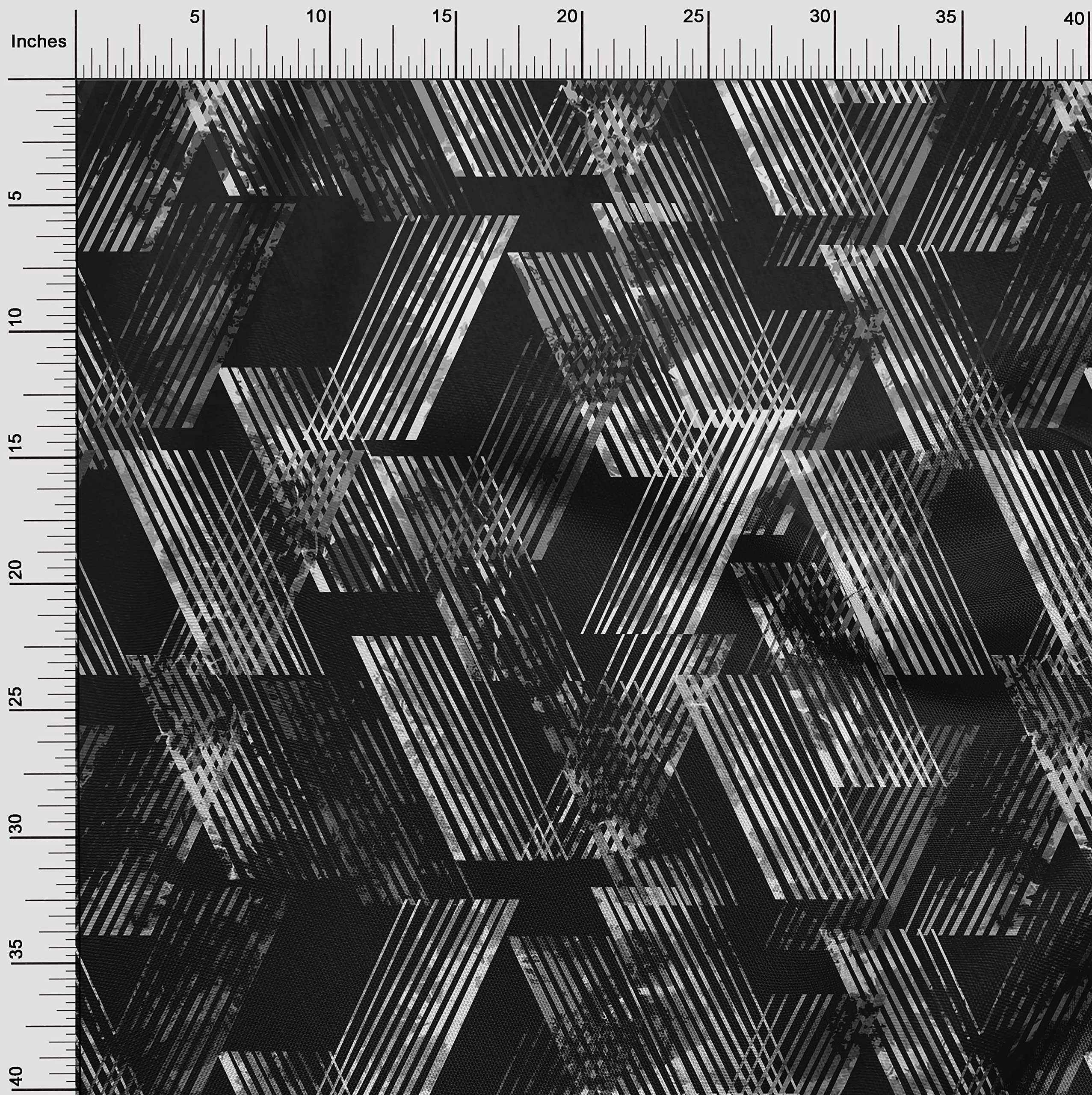 oneOone Velvet Light Gray Fabric with Geometrical Lines - 58 Inch Wide Printed DIY Sewing Material for Clothing, Upholstery & Home Decor Projects | Soft & Durable Fabric by The Yard