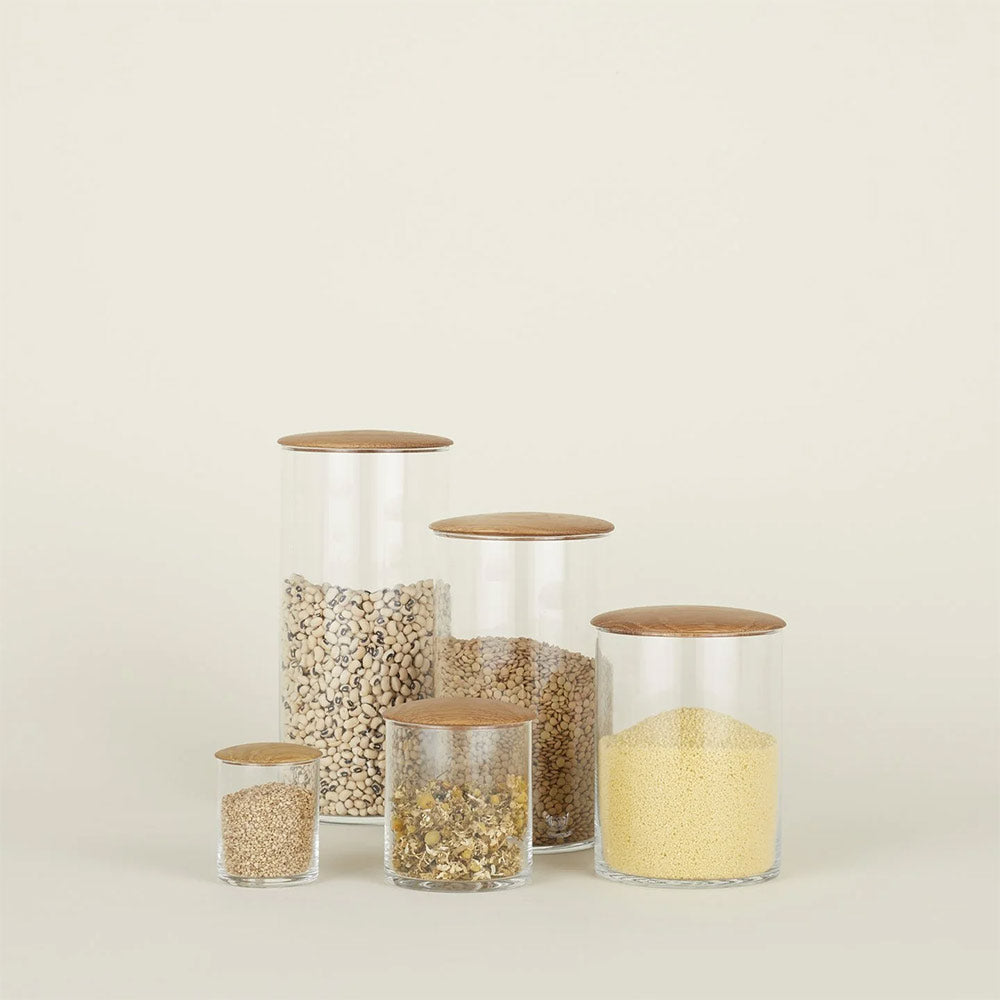 Premium Glass & Oak Wood Storage Canister Set - Airtight Kitchen Containers for Flour, Sugar, Coffee & Tea - Perfect for Pantry Organization & Home Decor