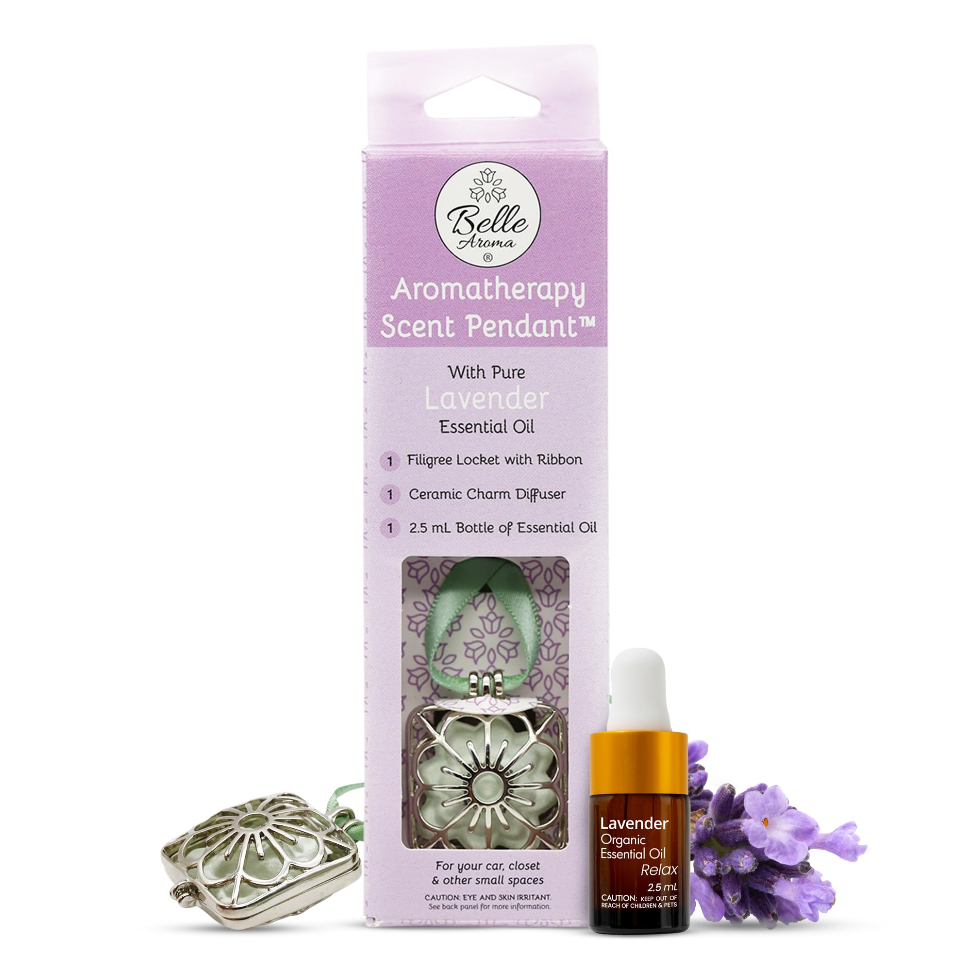 Handmade Ceramic Lotus Flower Aromatherapy Pendant - Essential Oil Diffuser Necklace for Stress Relief & Relaxation - Perfect for Car, Closet, Office & Small Spaces - Includes Lavender Essential Oil with Dropper - Ideal for Yoga, Meditation & Travel