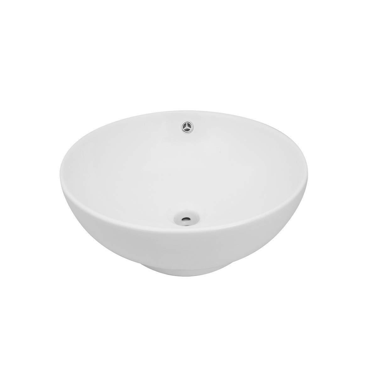 Watts 16.5 Inch White Ceramic Round Vessel Bathroom Sink with Overflow - Modern Vanity Basin for Powder Room, Guest Bath & Master Bathroom Renovation