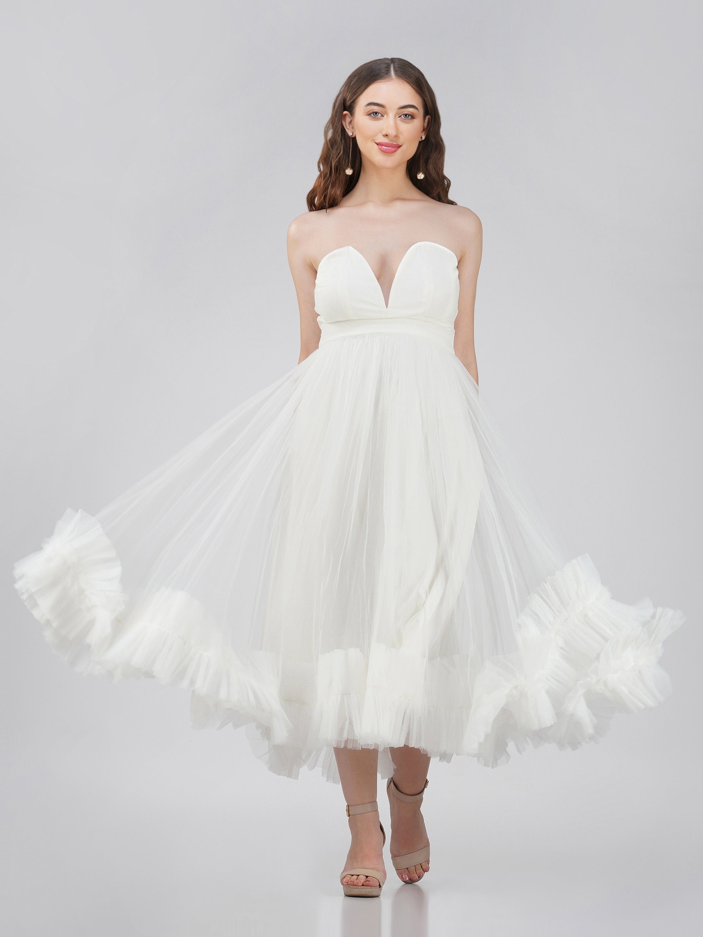 Orion Ivory Tulle Midi Bridal Dress - Elegant Wedding Guest Dress for Bridal Shower, Engagement Party & Formal Events