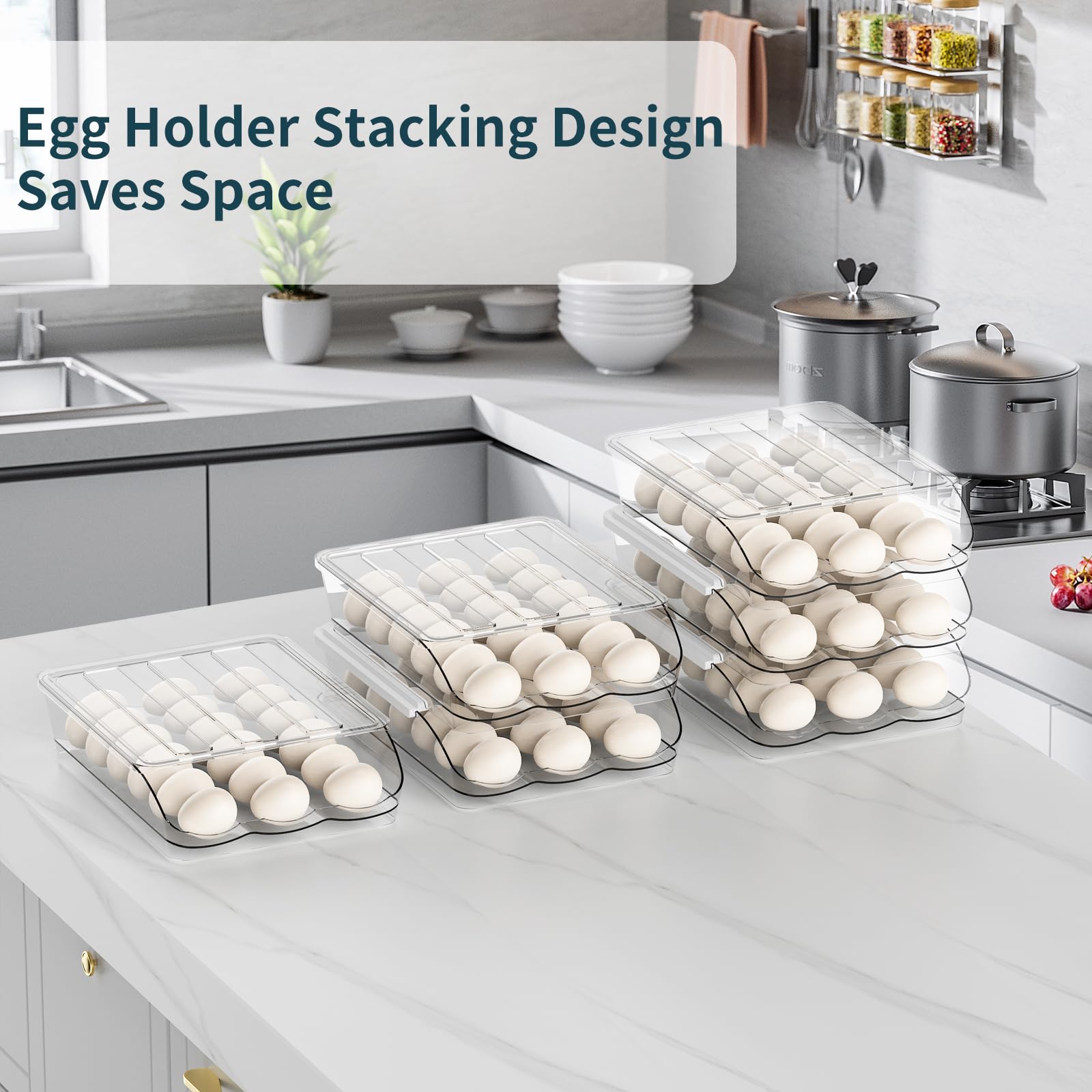 Automatic Rolling Egg Storage Container for Refrigerator - 2 Layer Clear Plastic Egg Dispenser, Egg Holder & Organizer | Perfect for Kitchen, Breakfast Meal Prep & Space-Saving Fridge Storage