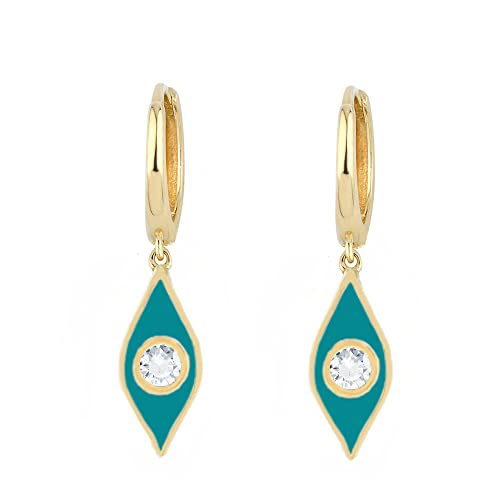 14K Gold Diamond Eye Hoop Earrings for Women - Natural Solitaire Diamond Dangle Earrings with Enamel Design | Perfect for Parties, Weddings & Everyday Elegance