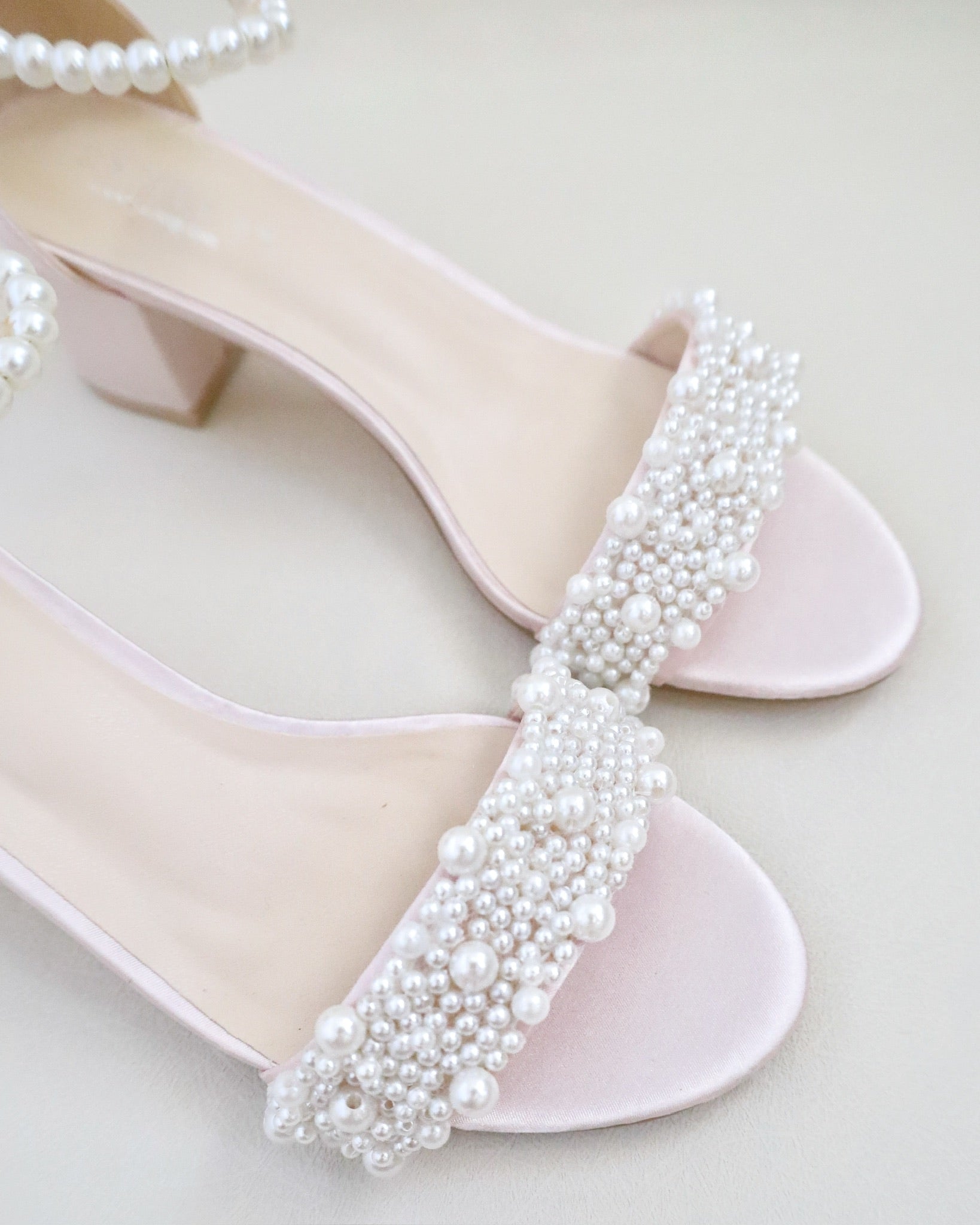 Elegant Satin Block Heel Evening Sandals with Pearl Applique - Perfect for Weddings, Prom & Formal Events