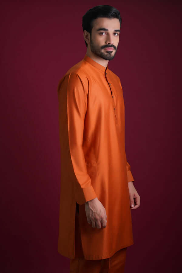 Stylish Jamawar Burnt Orange Kurta & Waistcoat Set for Men | Traditional Indian Ethnic Wear | Perfect for Weddings, Festivals & Special Occasions