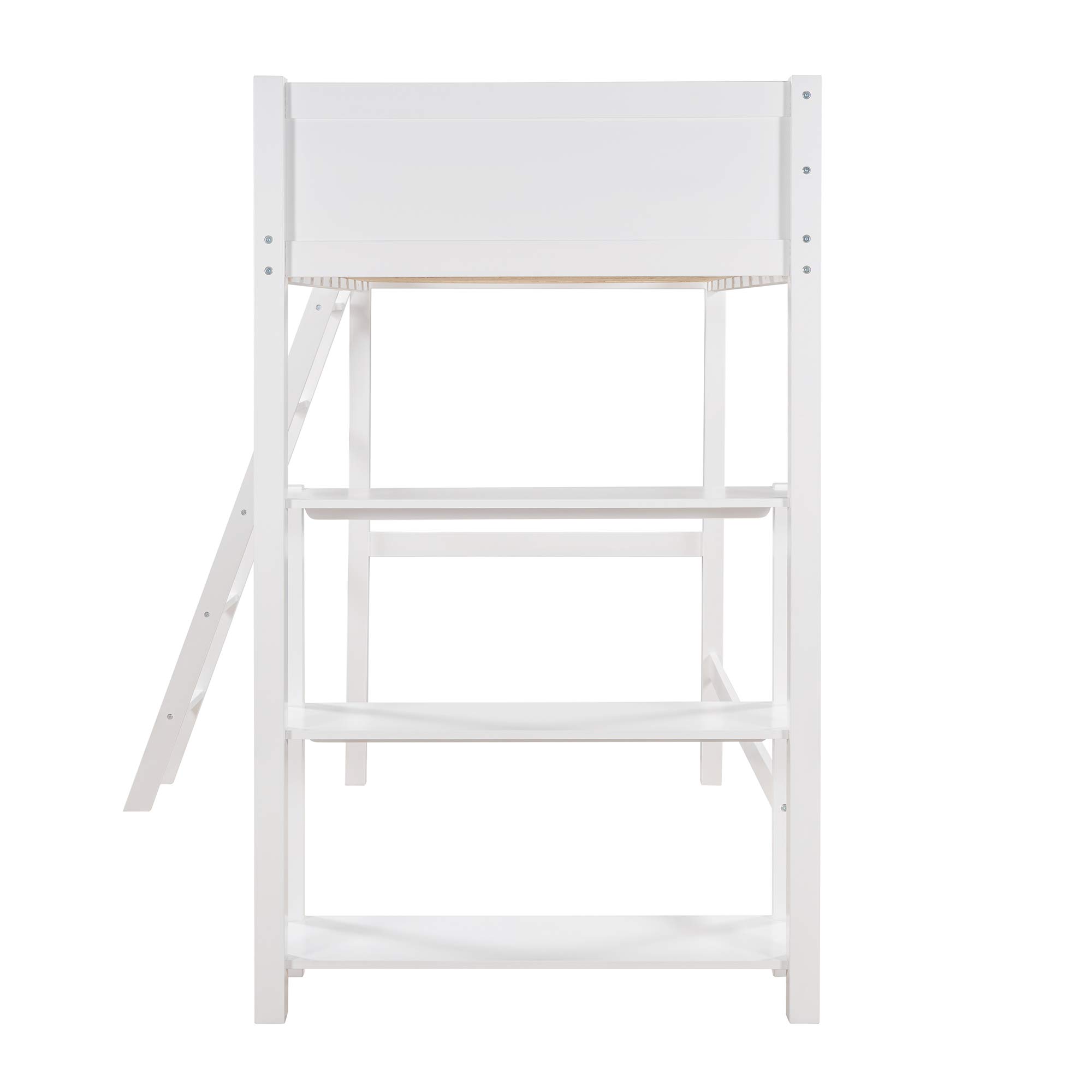**Wooden Twin Loft Bed for Kids with Storage Shelves & Angled Ladder - No Box Spring Needed, White - Perfect for Small Bedrooms & Space-Saving Kids' Rooms**