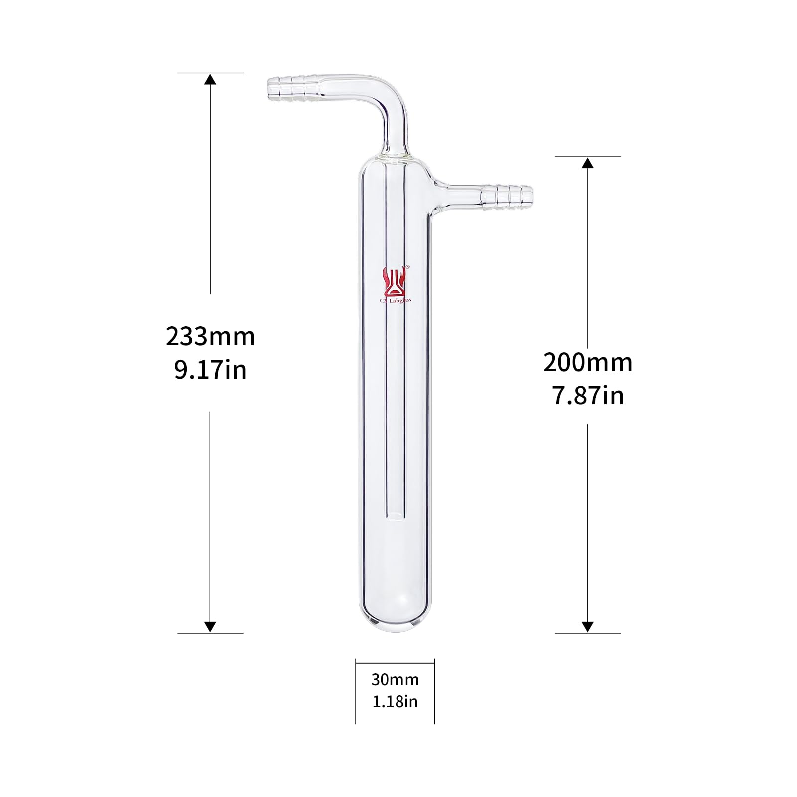 Borosilicate Glass Vacuum Cold Trap - 30mm O.D. x 200mm Length, Lab Glassware for Chemistry Experiments & Distillation Processes