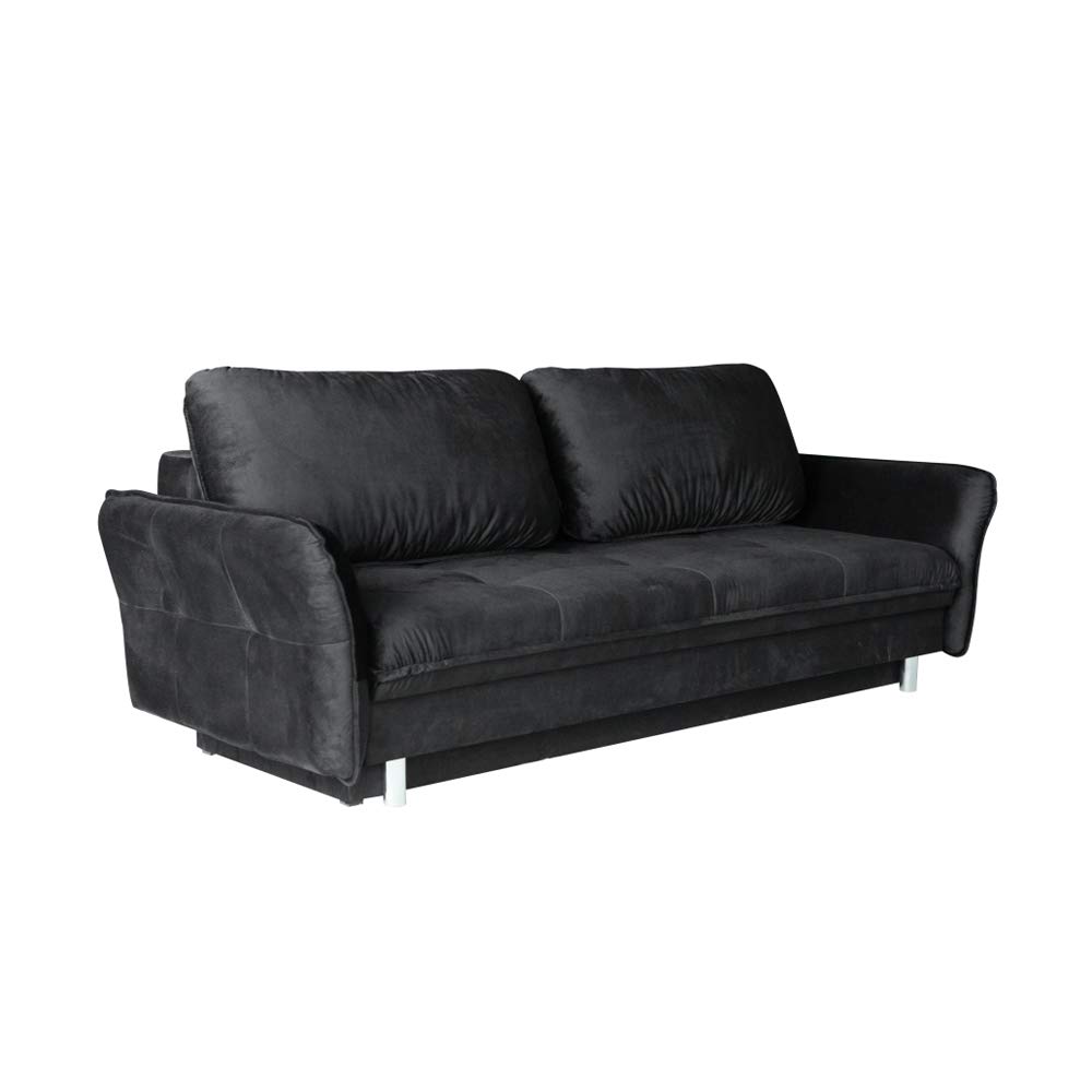 Largo Queen Size Sleeper Sofa with Storage - Convertible Sofa Bed with Spacious Under-Seat Storage - Modern Comfortable Living Room Furniture for Small Spaces - Black - Perfect for Guest Rooms, Apartments & Home Offices