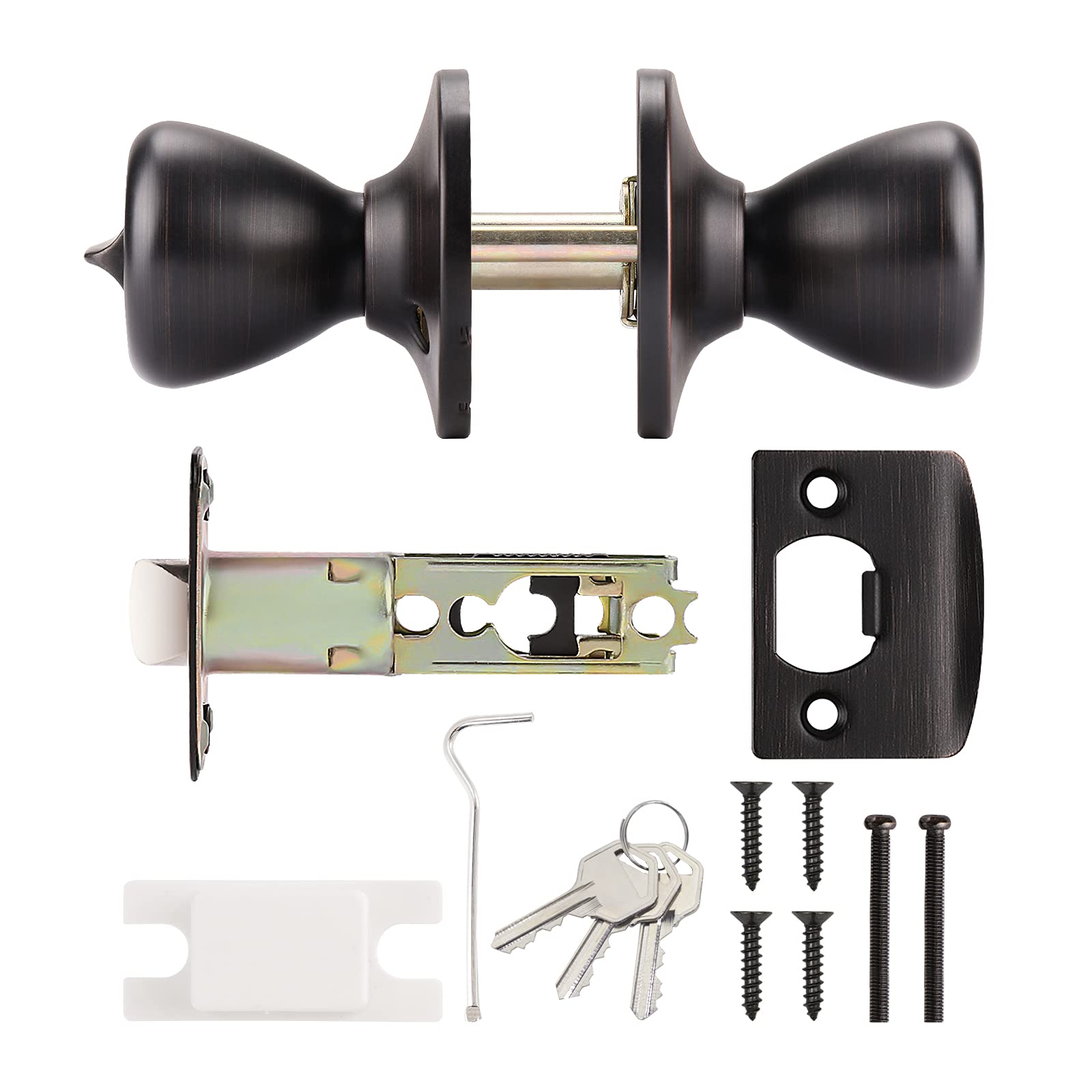 GOBEKOR 3 Pack Keyed Entry Door Knobs - Oil Rubbed Bronze Exterior Door Knob with Lock & Key, Secure Tulip Style Entry Door Lock for Home, Office & Commercial Use
