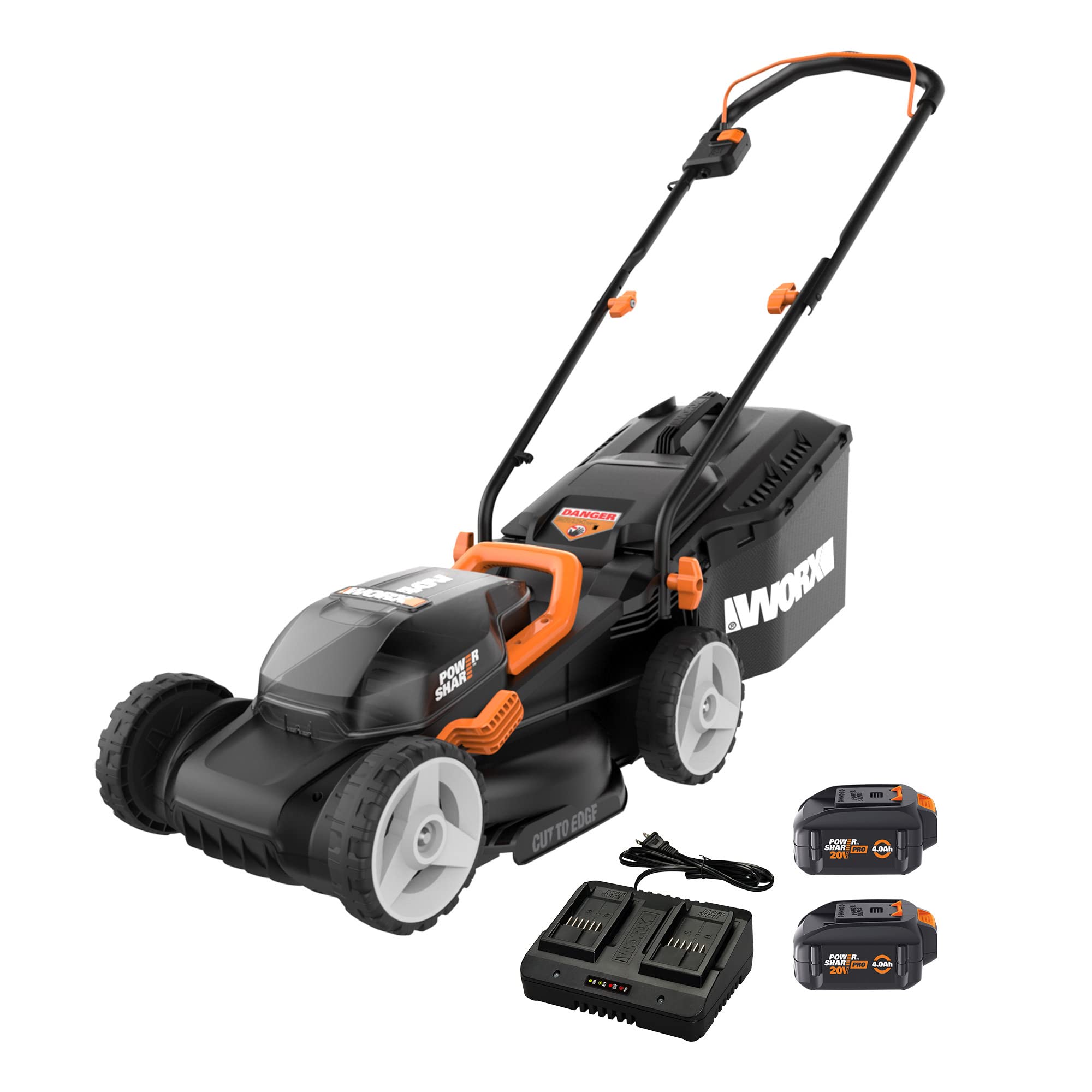 Worx WG779 40V Power Share Cordless Lawn Mower with 4.0Ah Battery & Charger - 14 Inch Cutting Width - Perfect for Small to Medium Yards & Eco-Friendly Lawn Care