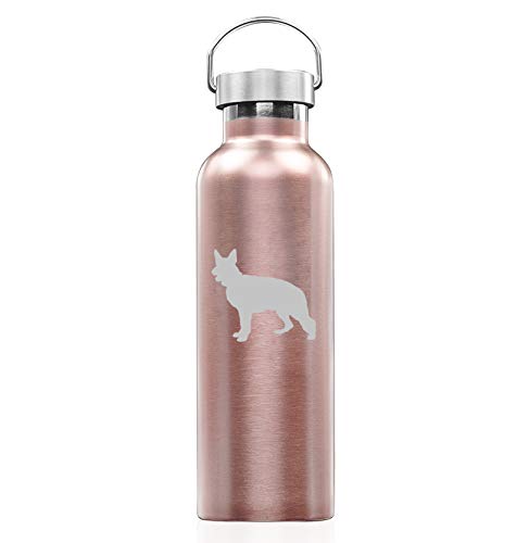 Rose Gold Double Wall Vacuum Insulated Stainless Steel Tumbler Travel Mug - 25oz German Shepherd Design Water Bottle for Coffee, Tea & Cold Drinks - Perfect for Office, Gym, Hiking & Outdoor Adventures