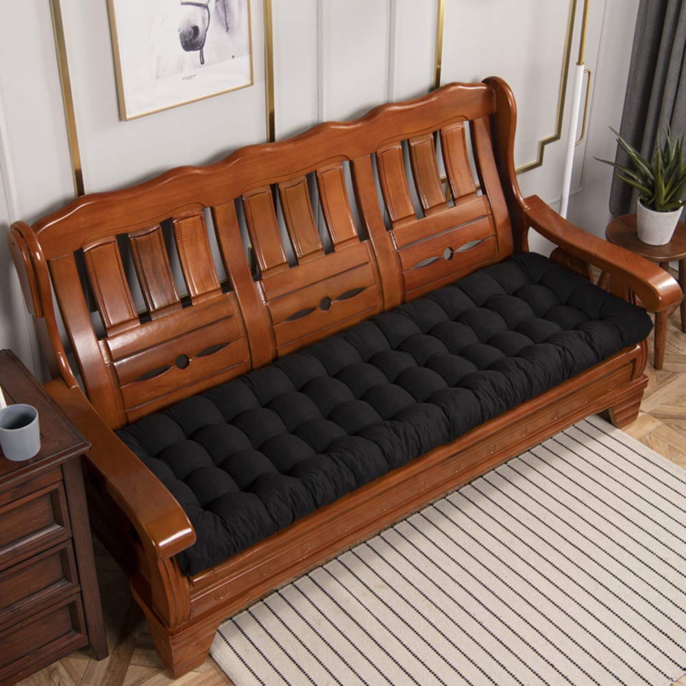**Thick Quilted Garden Patio Bench Cushion - 52x180cm (20x71inch) Black - Indoor & Outdoor Furniture for Papasan Rocking Chairs, Overstuffed Long Seat Pads - Perfect for Porch, Deck, and Backyard Relaxation**