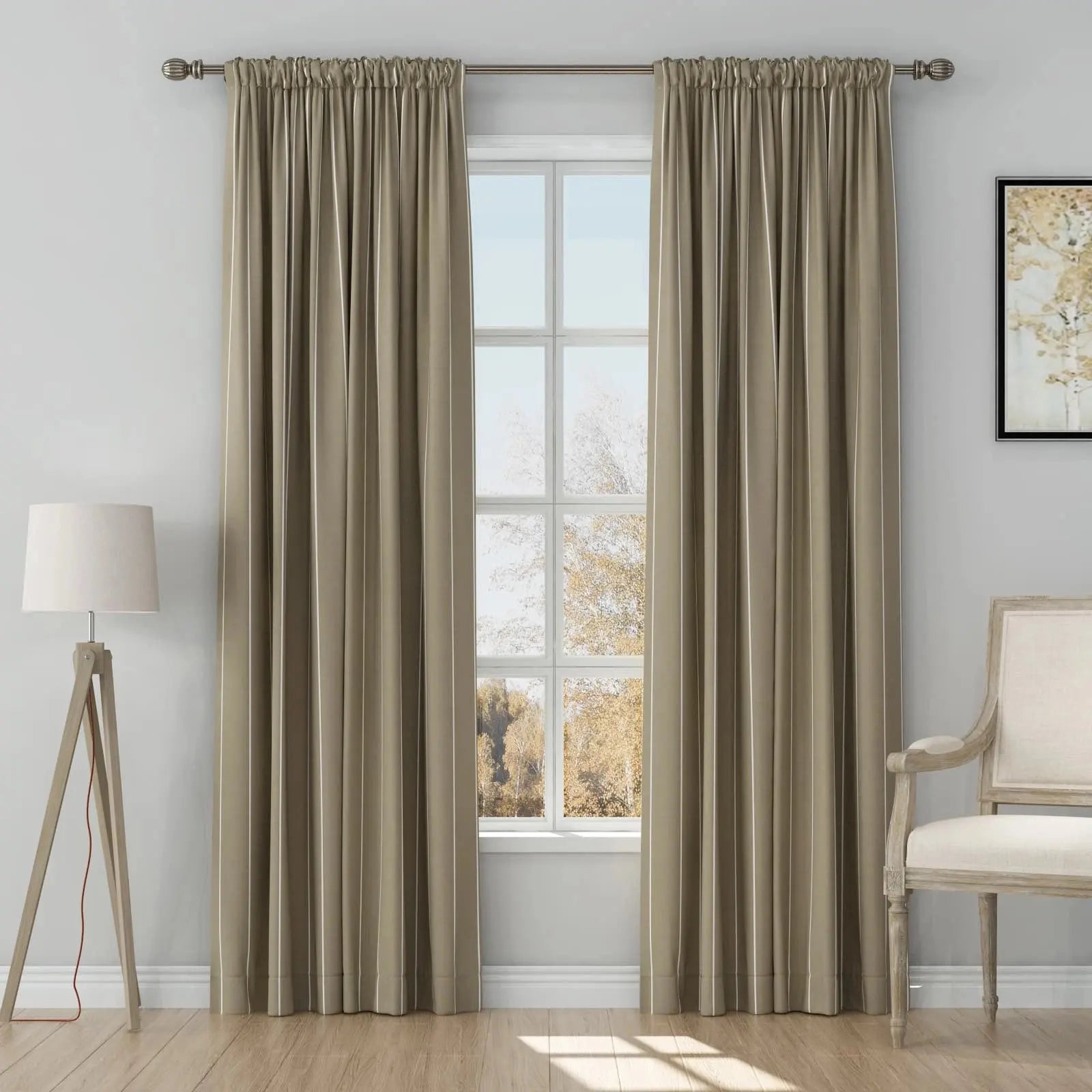 Stefana Silver Print Linen Curtains - Soft Top Blackout Drapes for Living Room & Bedroom Window Treatments