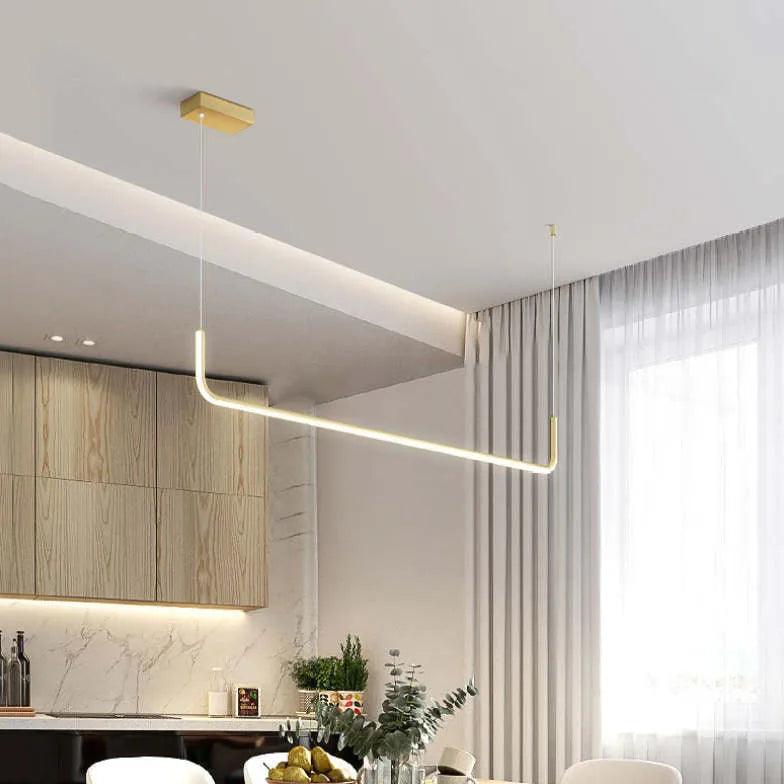 Modern U-Shaped Black Metal LED Pendant Light - Adjustable Hanging Fixture for Kitchen Island, Dining Room, and Living Room Lighting