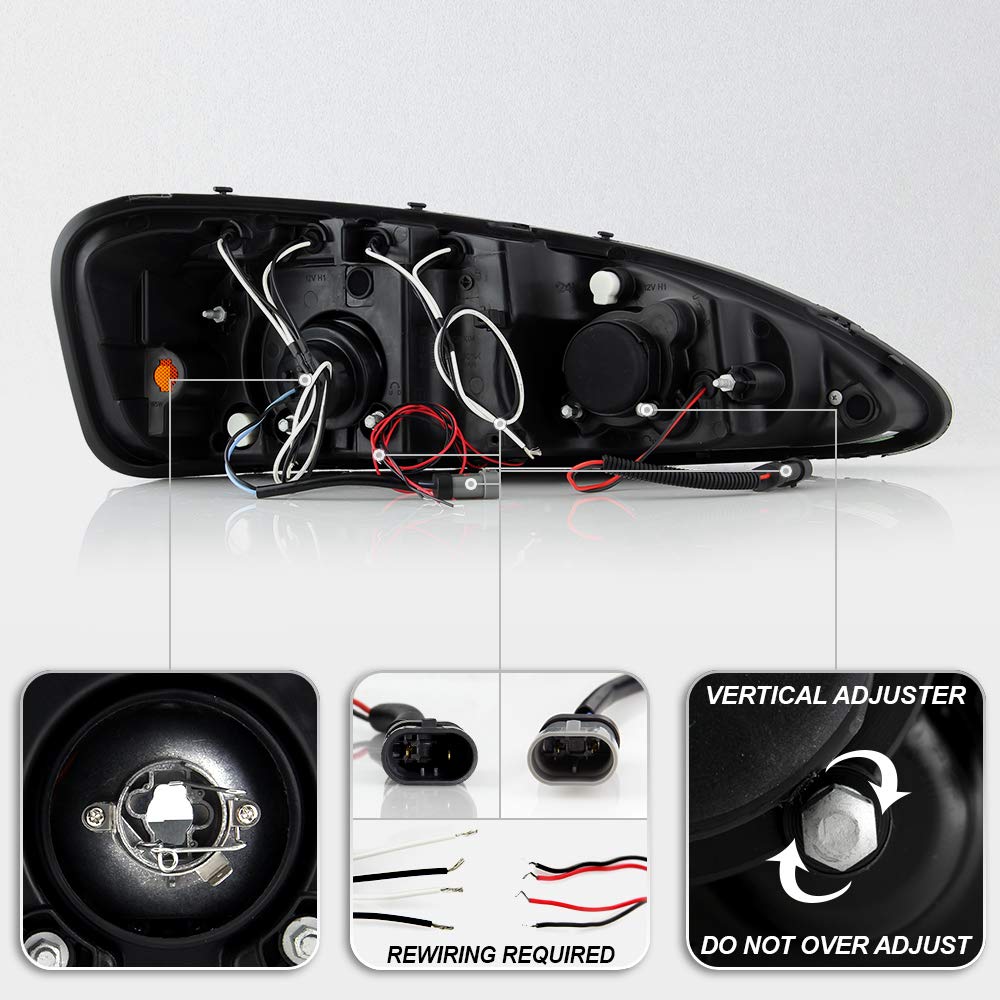 ACANII LED Halo Black Smoked Projector Headlights for 2004-2008 Pontiac Grand Prix - Driver & Passenger Side Headlamps - Upgrade Your Night Driving Visibility & Style