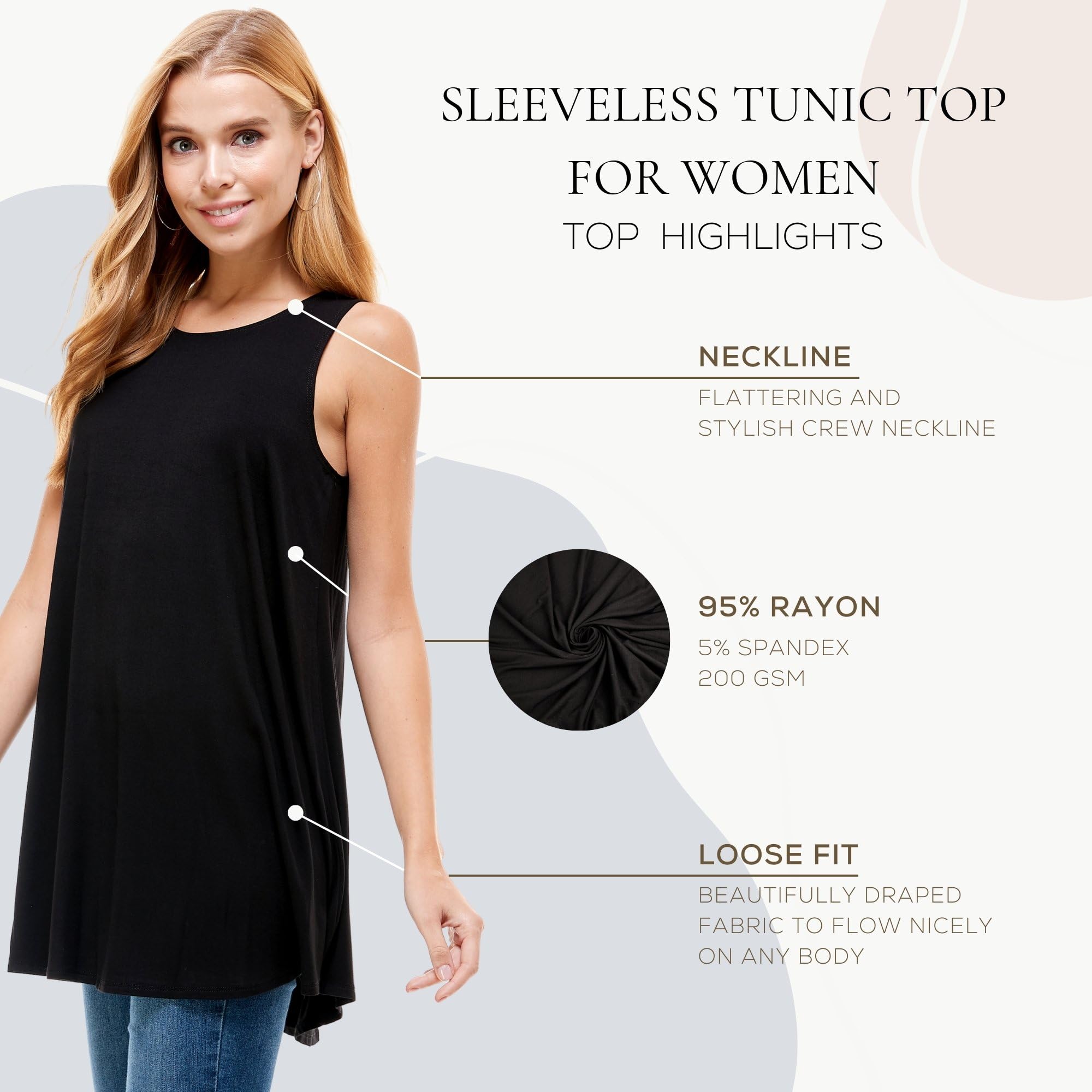 Azules Women's Sleeveless Tunic Tops - Loose Fit Flowy Tank Tops & Dressy Shirts for Leggings | Casual Summer Outfits, Beach Cover-Up & Yoga Wear