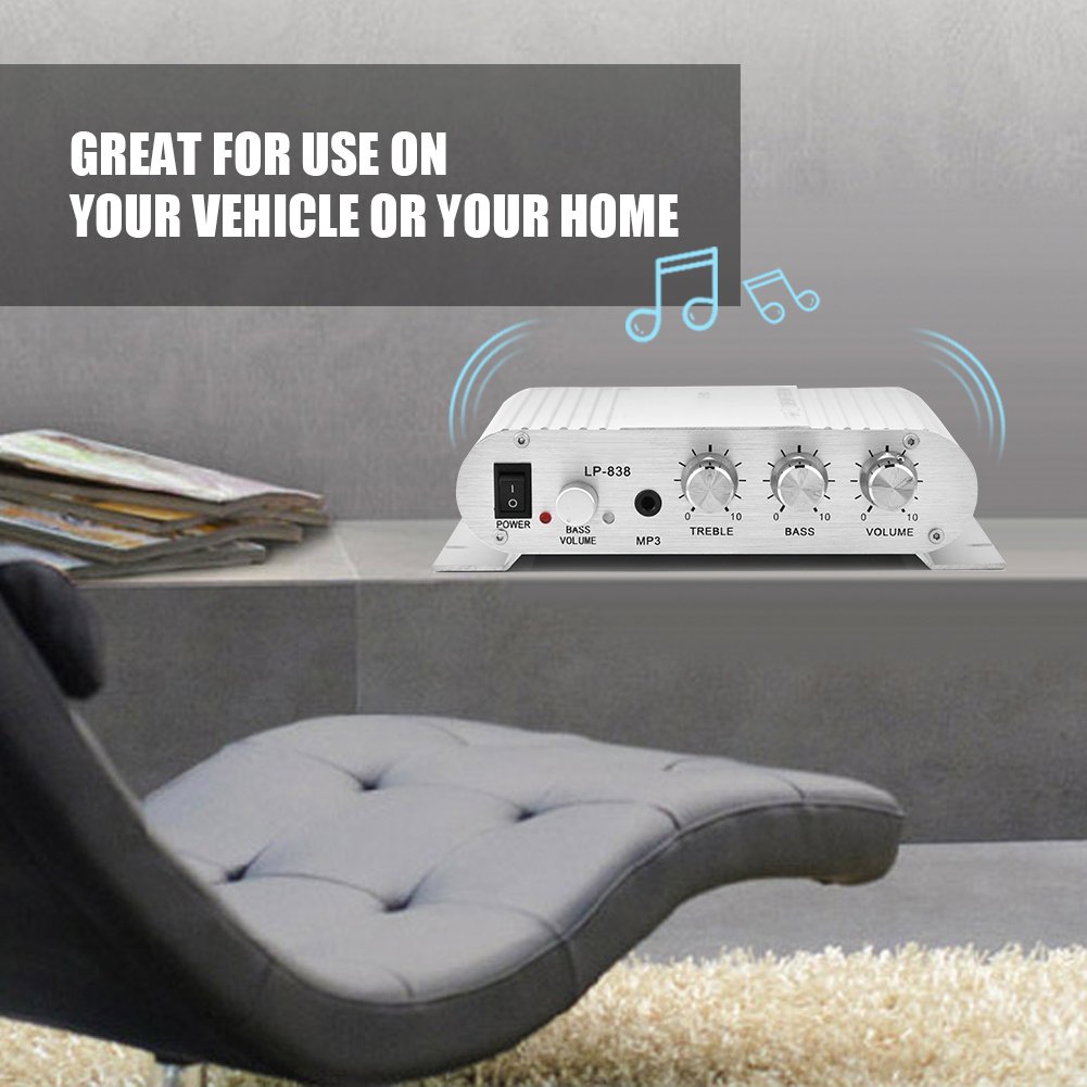 ASHATA 2.1 Channel Digital Power Amplifier - Mini HiFi Stereo Bass Audio Amplifier for Car & Home with 3.5mm Input & Speaker Output - Perfect for Car Audio Systems, Home Theater, and Music Listening