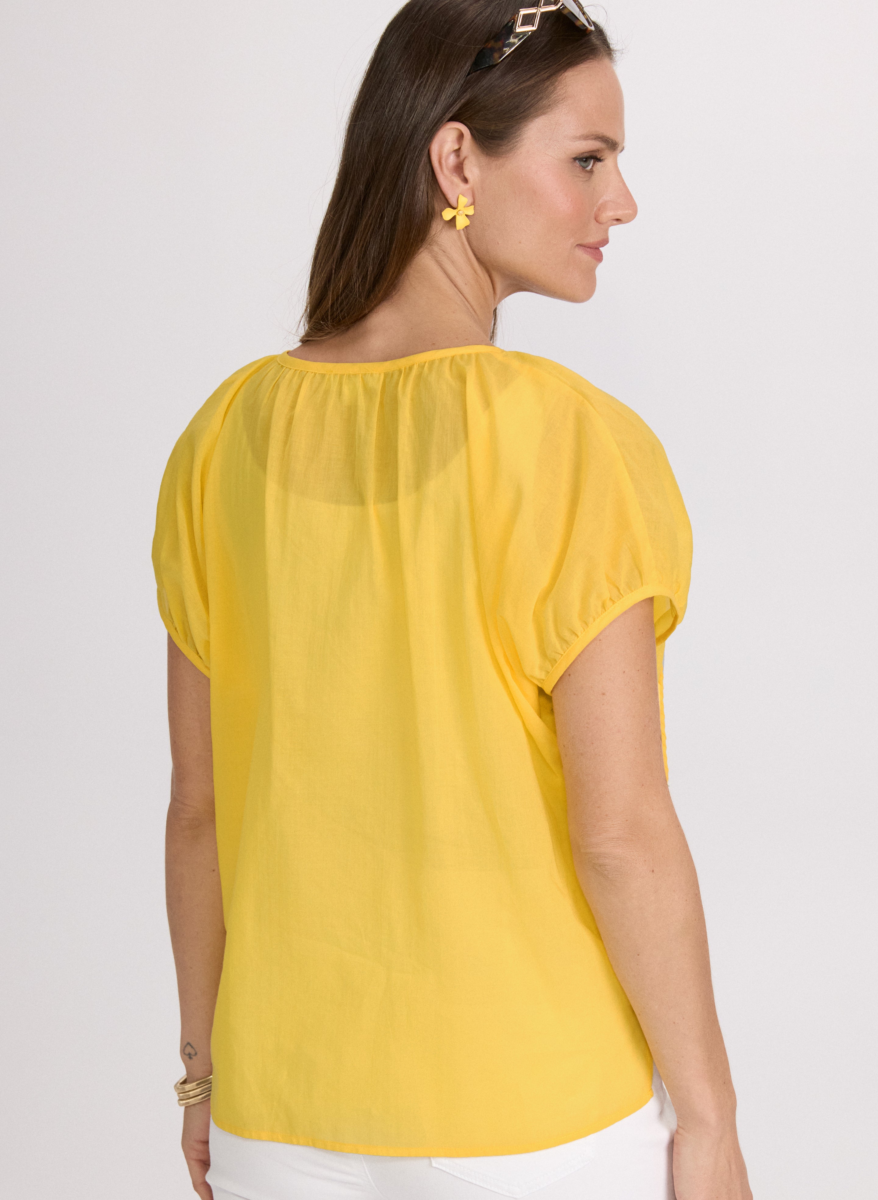 Women's Cotton Puff Sleeve Blouse - Elegant Ruffle Top for Casual Wear & Office Outfits | Perfect for Spring Summer Fashion