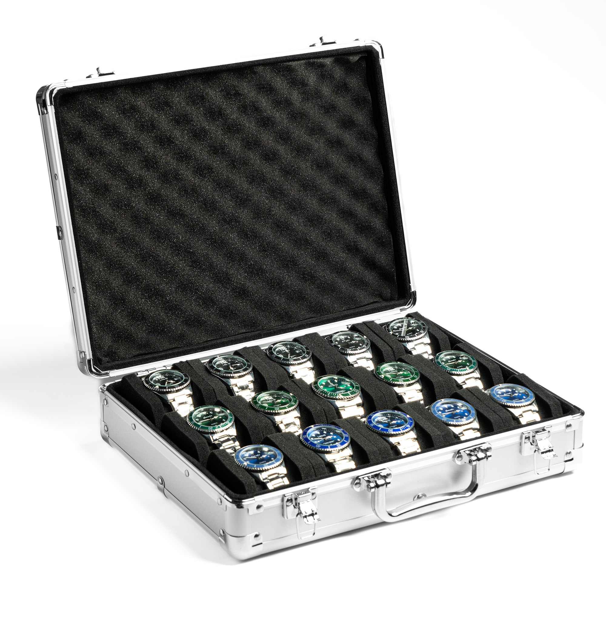 15-Slot Aluminum Watch Organizer Case - Silver Hard Travel Storage Box with Padded Interior for Watch Display & Organization | Perfect for Watch Collectors, Travel & Home Decor