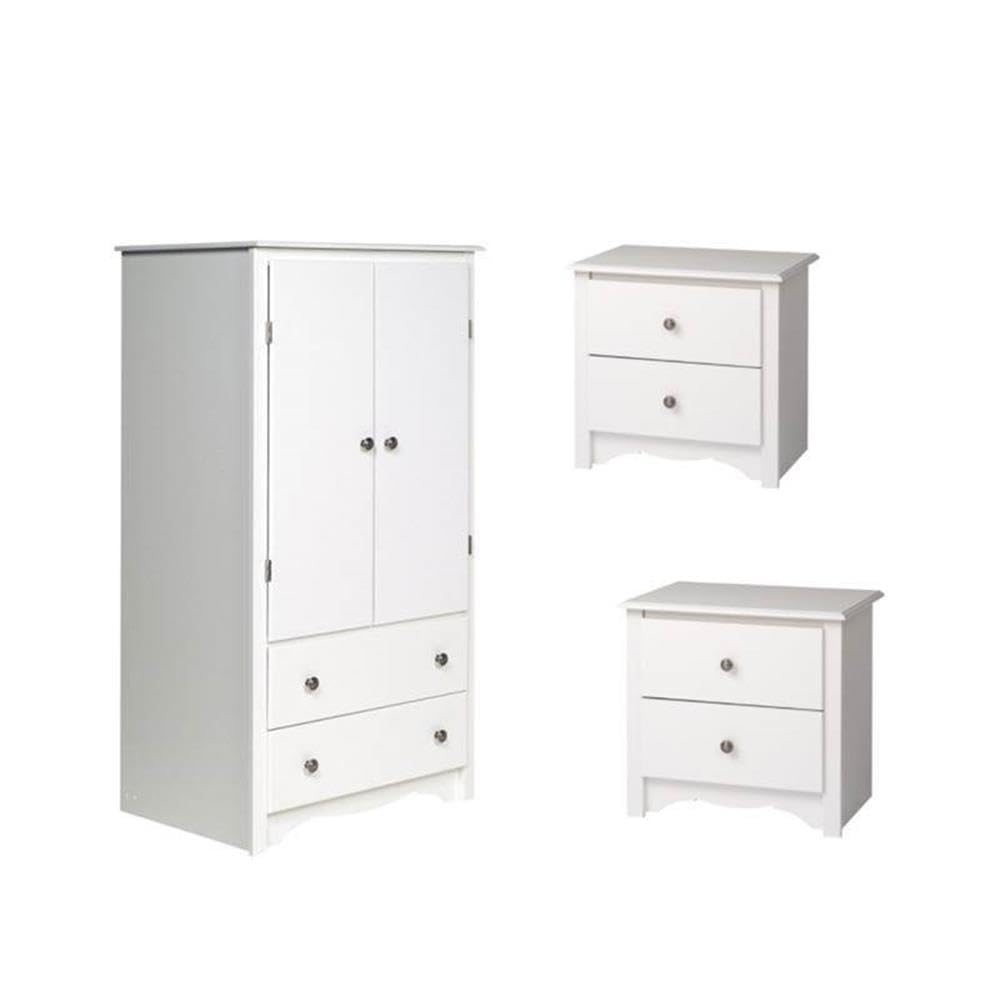 Home Square 3-Piece White Bedroom Set - Wardrobe Armoire & 2 Nightstands | Modern Bedroom Furniture for Small Spaces & Master Suites
