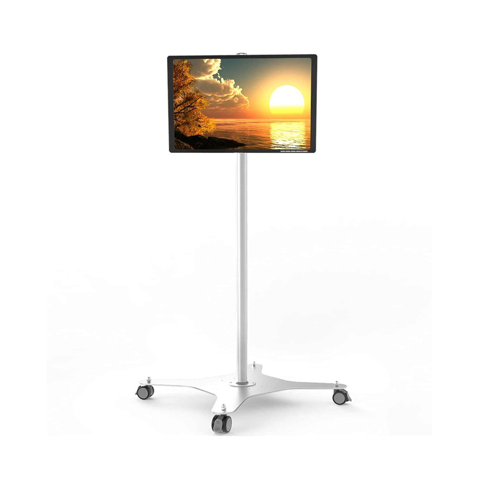 Adjustable Gas Spring Floor Standing Monitor Stand with Wheels & Keyboard Tray - Ergonomic Single LCD Monitor Mount for 10