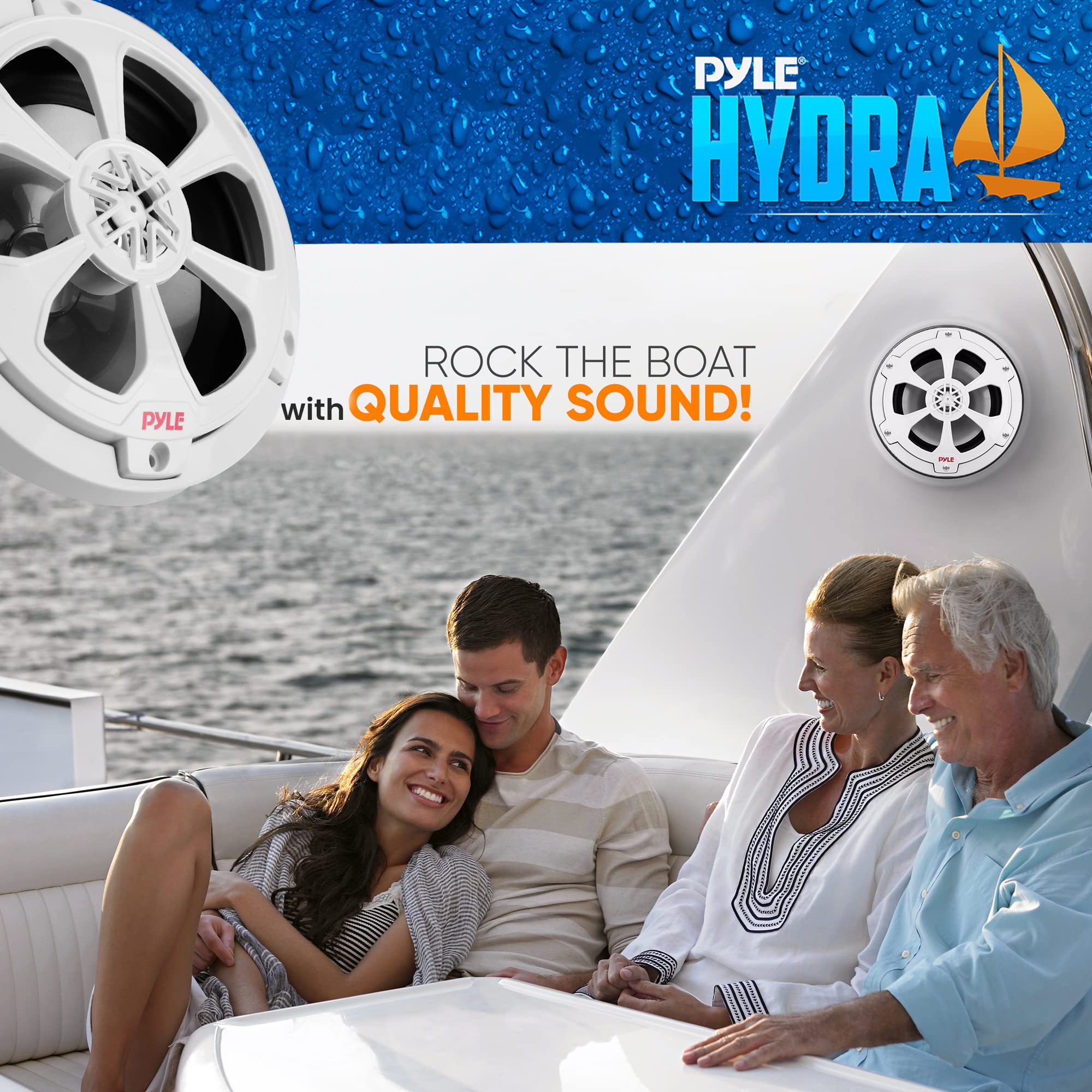 Pyle 6.5 Inch 240W Waterproof Marine Speakers with Detachable Tweeters - IP-X5 Rated, Butyl Surround, Surface Mount, Includes Wires & Screws (4 Ohm) - Perfect for Boats, RVs & Outdoor Audio Systems