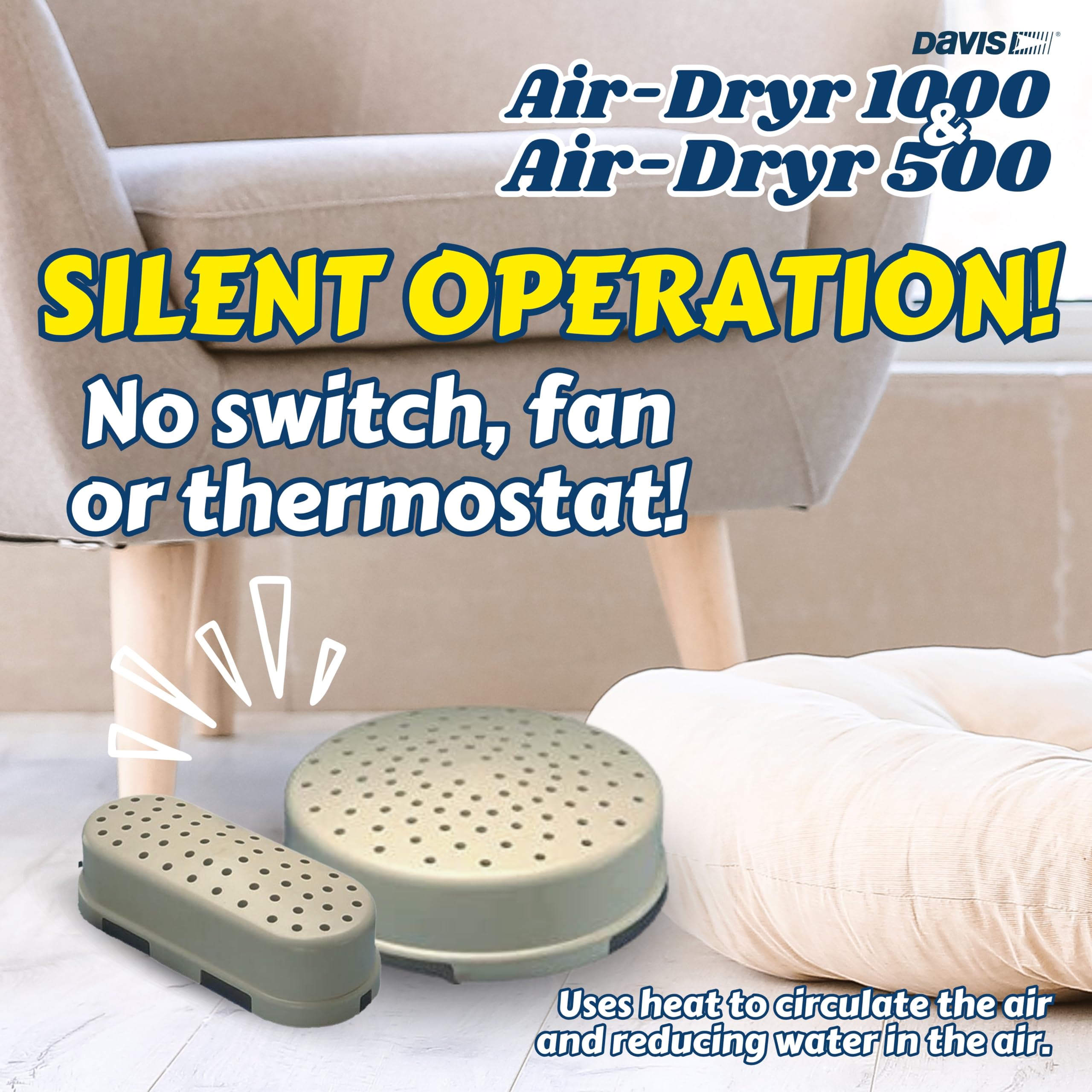 Davis Air-Dryr 500 & 1000 2-Pack Bundle - Ultra Quiet Dehumidifier for Moisture Control - Portable Air Dryer for RV, Camper, Bathroom, Bedroom, Closet - Perfect for Small Spaces, Travel & Home Use