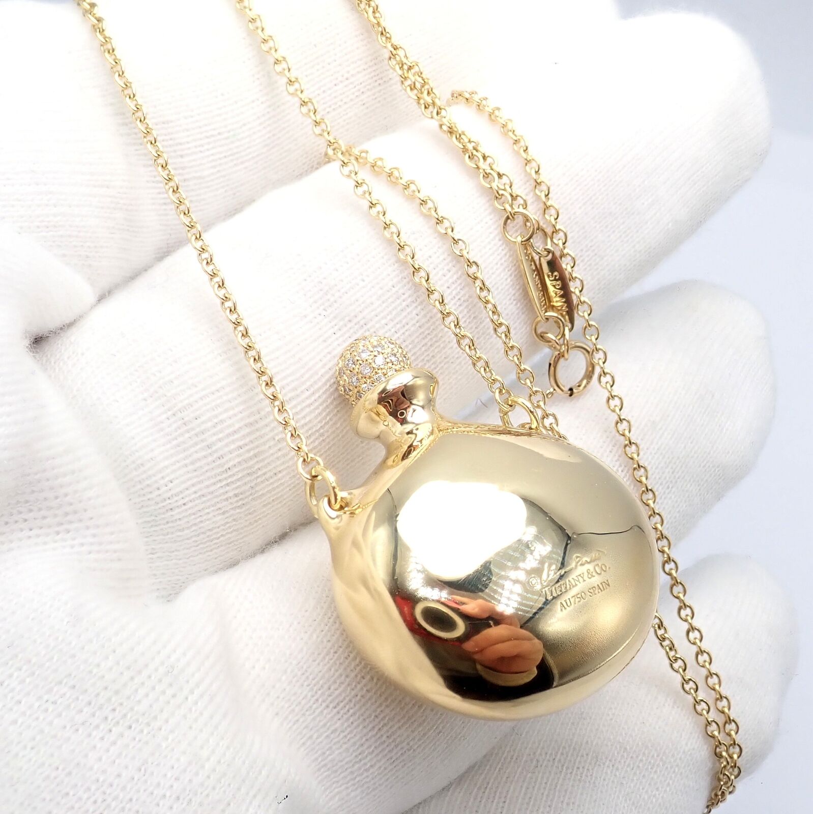 Tiffany & Co Peretti 18k Yellow Gold Diamond Bottle Pendant Necklace - Extra Large Luxury Jewelry for Women, Perfect Gift for Anniversary & Special Occasions