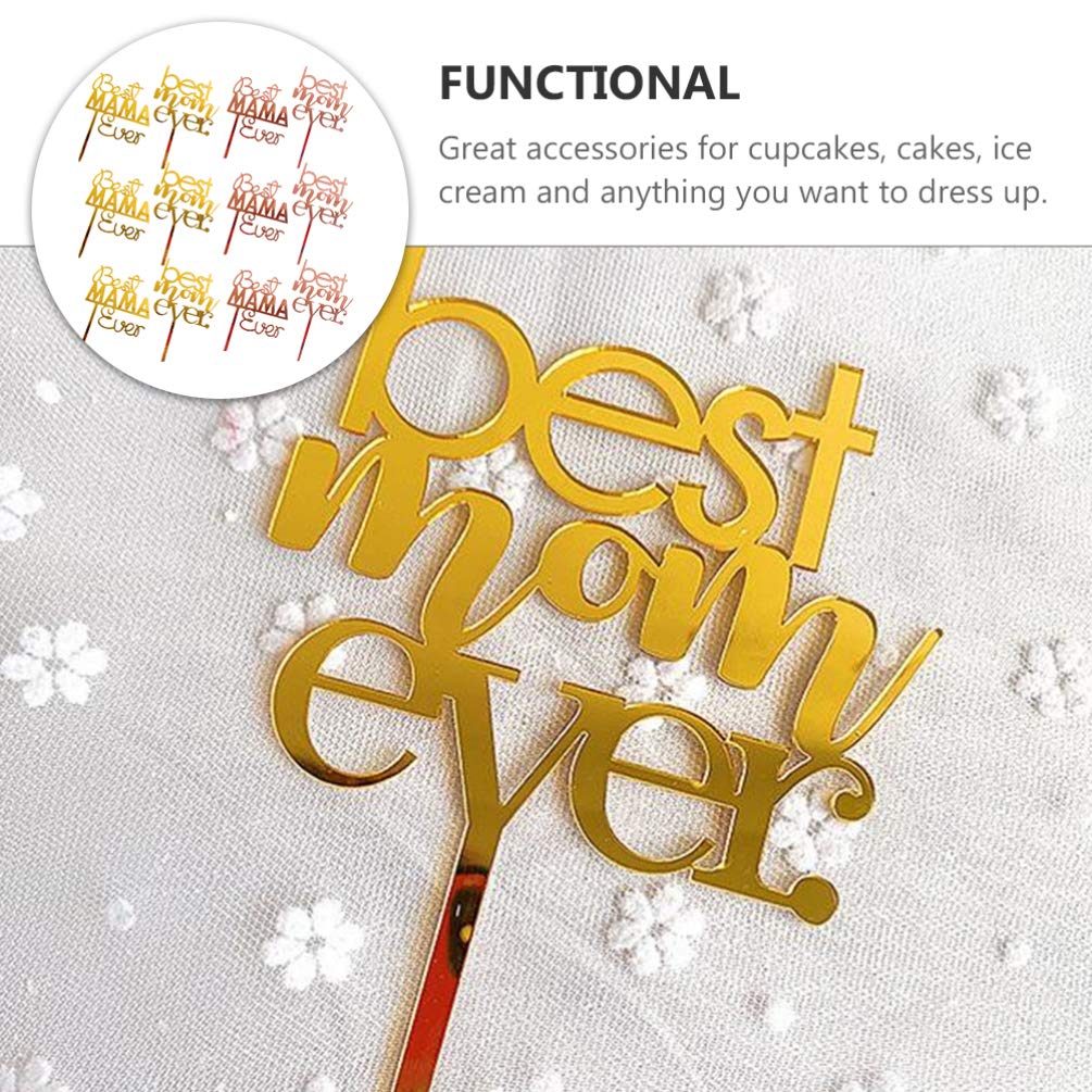 Amosfun 20pcs Best Mom Ever Cupcake Toppers - Premium Cake Decorations for Mother's Day, Women's Day & Birthday Parties - Perfect for DIY Baking, Baby Showers, and Special Celebrations