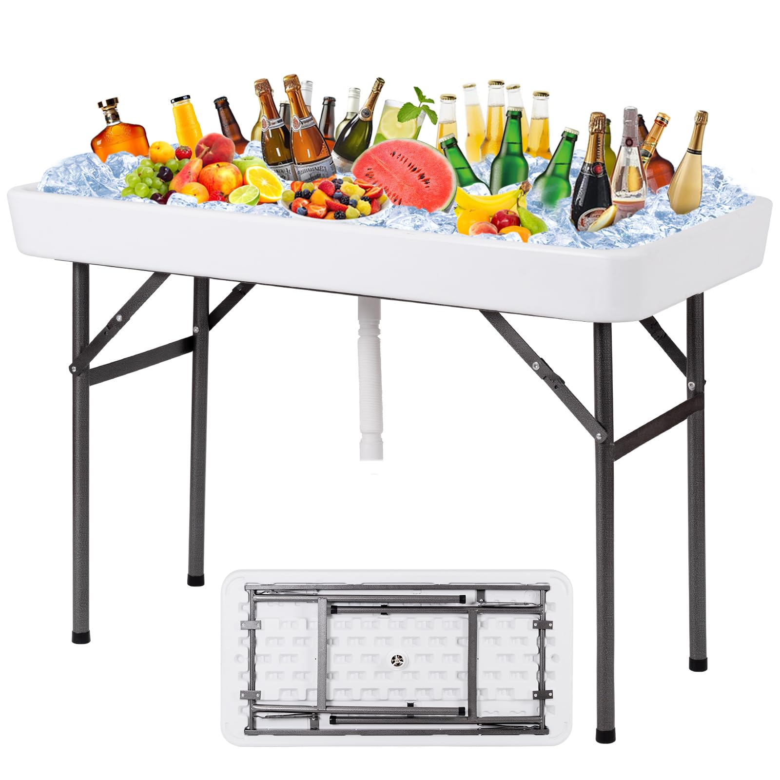 KOTEK Foldable Ice Cooler Table with Skirt & Drain Hose - Portable Beverage Cooler for Parties, Picnics, BBQ, Camping - Perfect for Outdoor Events, Tailgating, Beach Days & Backyard Gatherings (White)